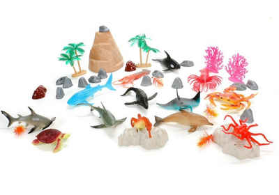Bubble-Store Spielwelt Tierwelt Spielzeugfiguren Dinosaurier Dschungel, 13 Tiere wie Wal, Delfin, Seeschildkröte, Seepferd etc., Pflanzen, Felsen und Folien-Spielplan