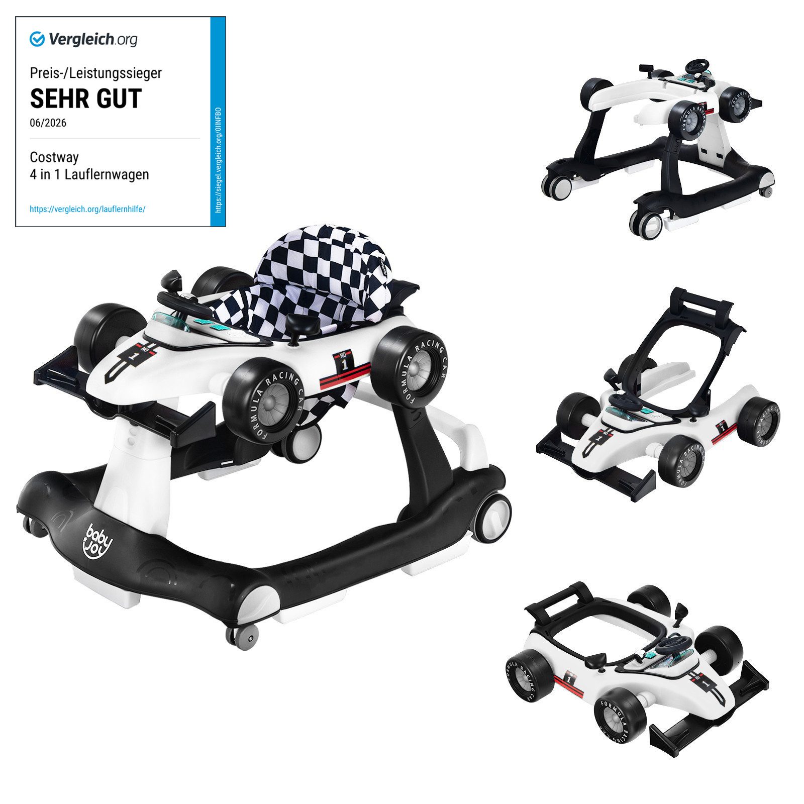 COSTWAY Lauflernhilfe 4 in 1 Lauflernwagen, mit Musik, Licht, ab 6 Monaten