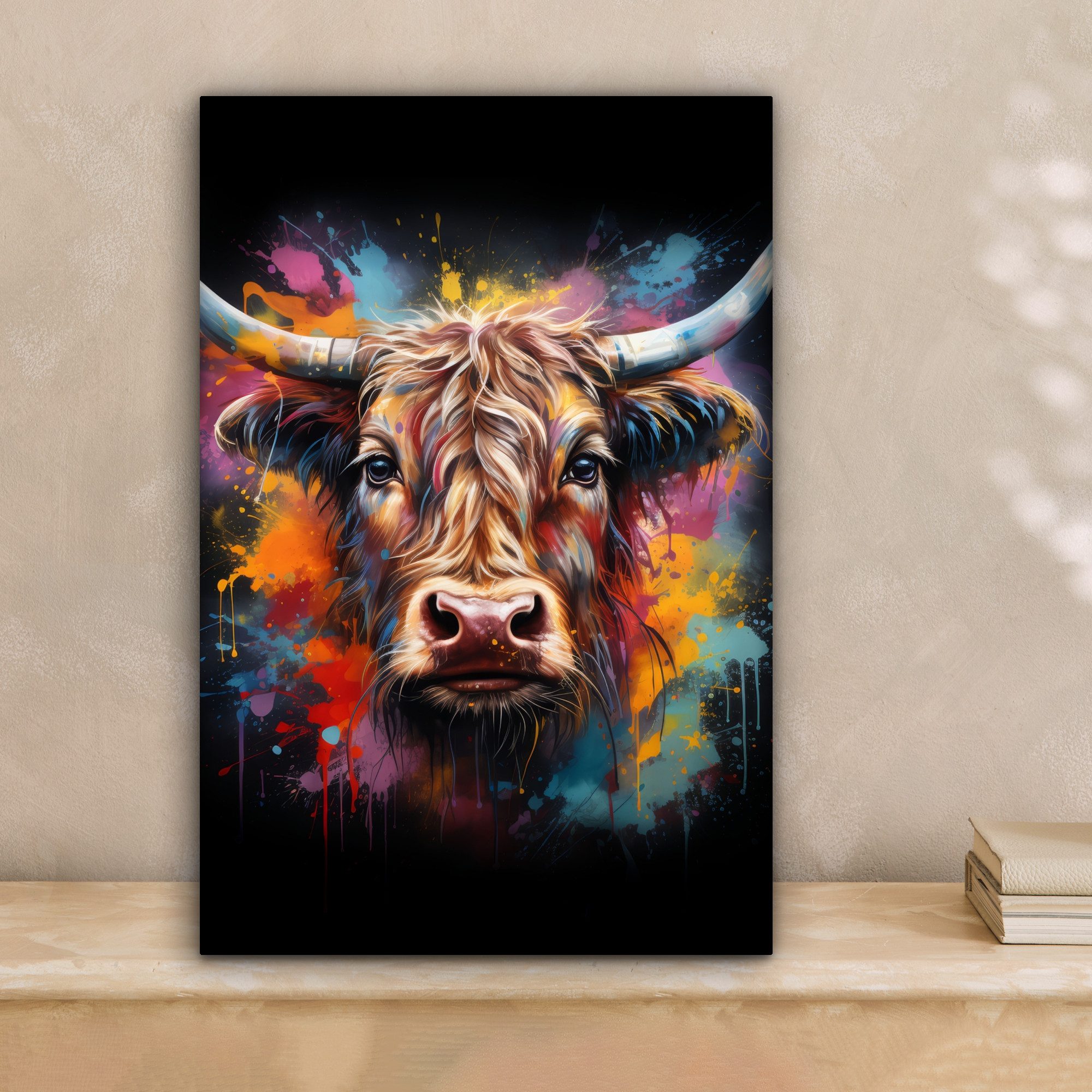 OneMillionCanvasses® Leinwandbild Graffiti - Schottischer Highlander - Schw günstig online kaufen