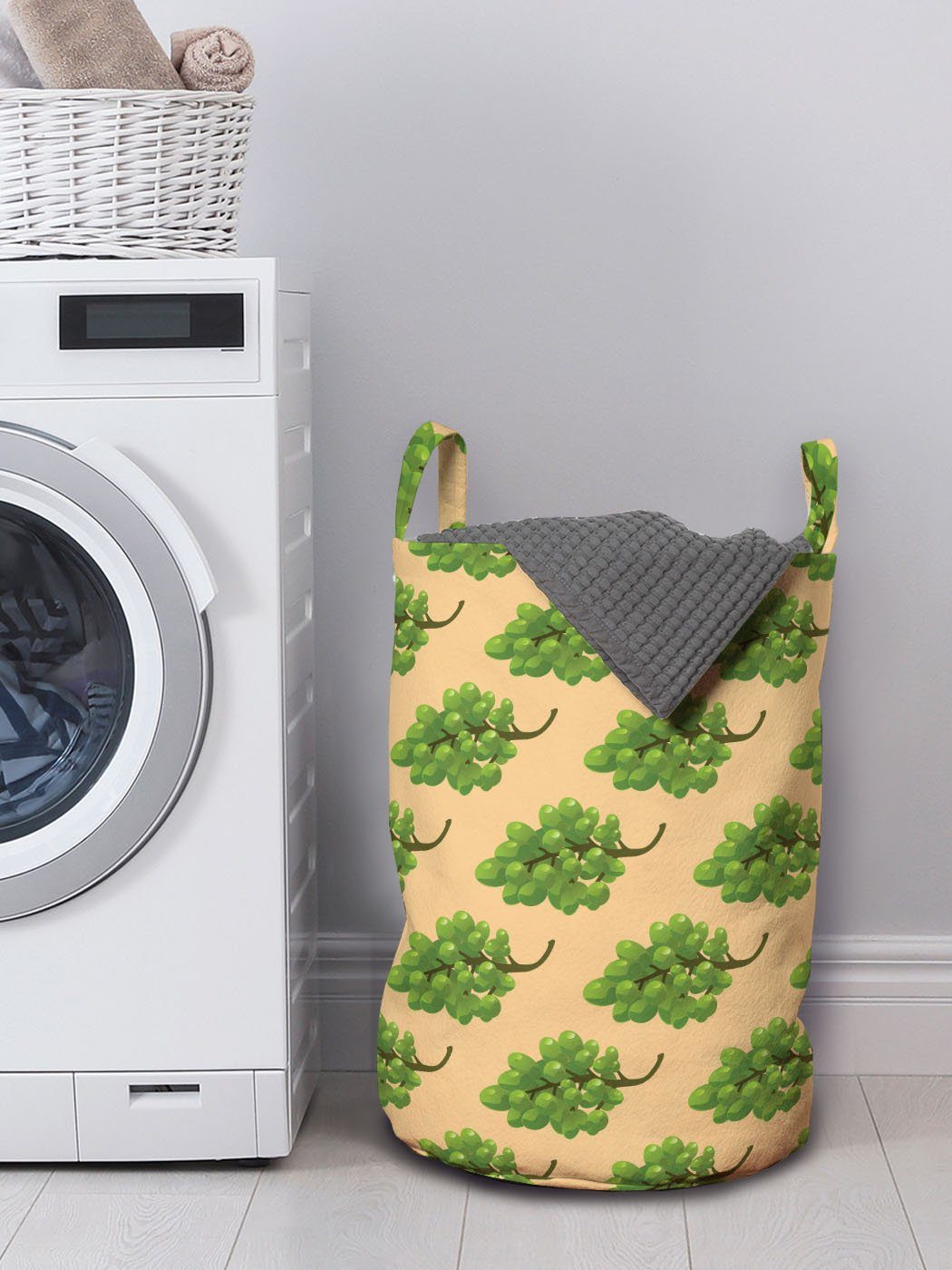 Natürliche Griffen für Waschsalons, Wäschesäckchen Kordelzugverschluss Abakuhaus Farbe Trauben mit Wäschekorb