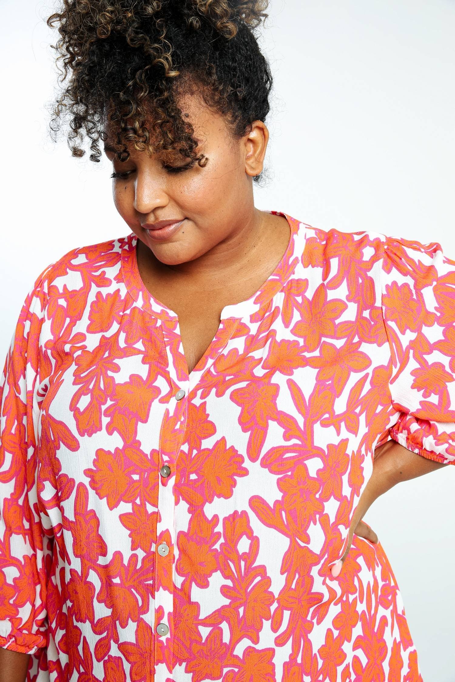 Paprika Shirtbluse Viskosebluse Mit Und (1-tlg) Blumenmuster Rüschenärmeln