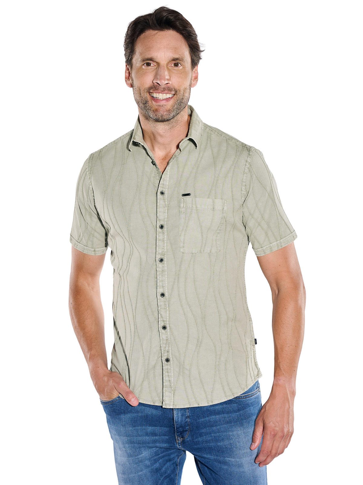 Engbers Kurzarmhemd Herren Kurzarm-Hemd mit Struktur und Comfort-Stretch, Khaki