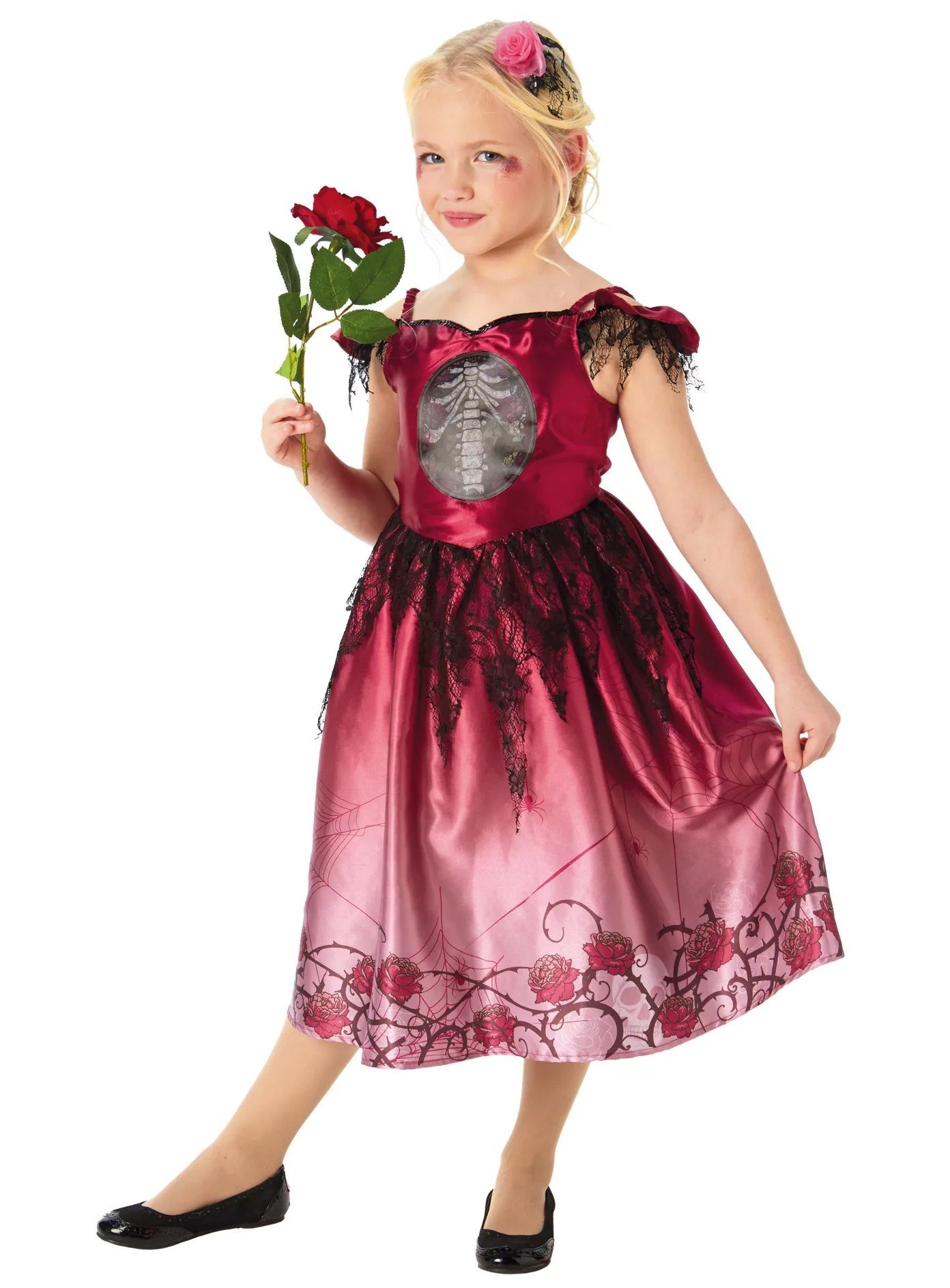 Rubie´s Kostüm Death & Roses Kleid, Catrina-Kleid mit spannendem Hologramm-Aufdruck