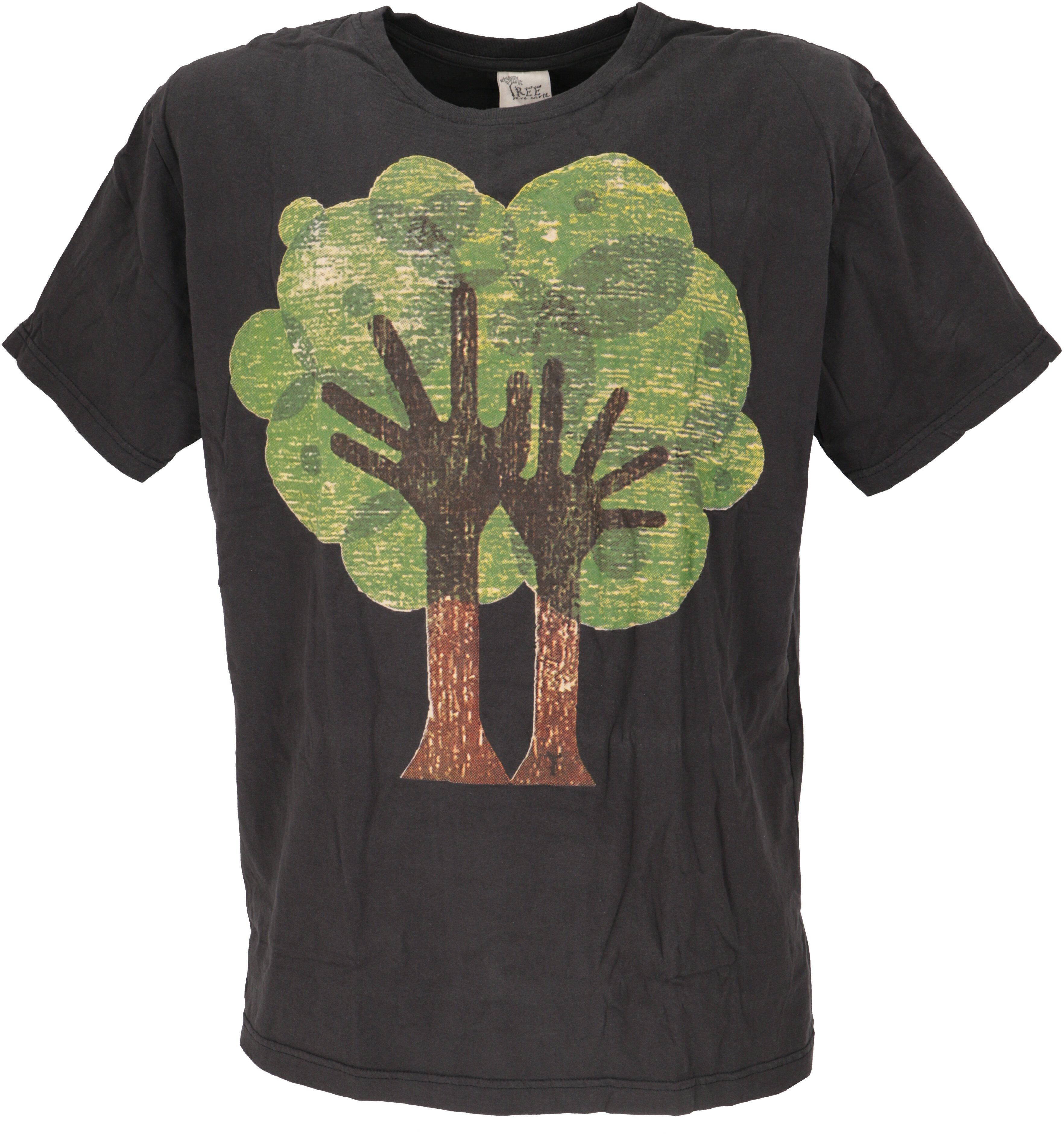 Guru-Shop Tree Retro T-Shirt T-Shirt save earth -.. T-Shirt, Tree/schwarz Retro