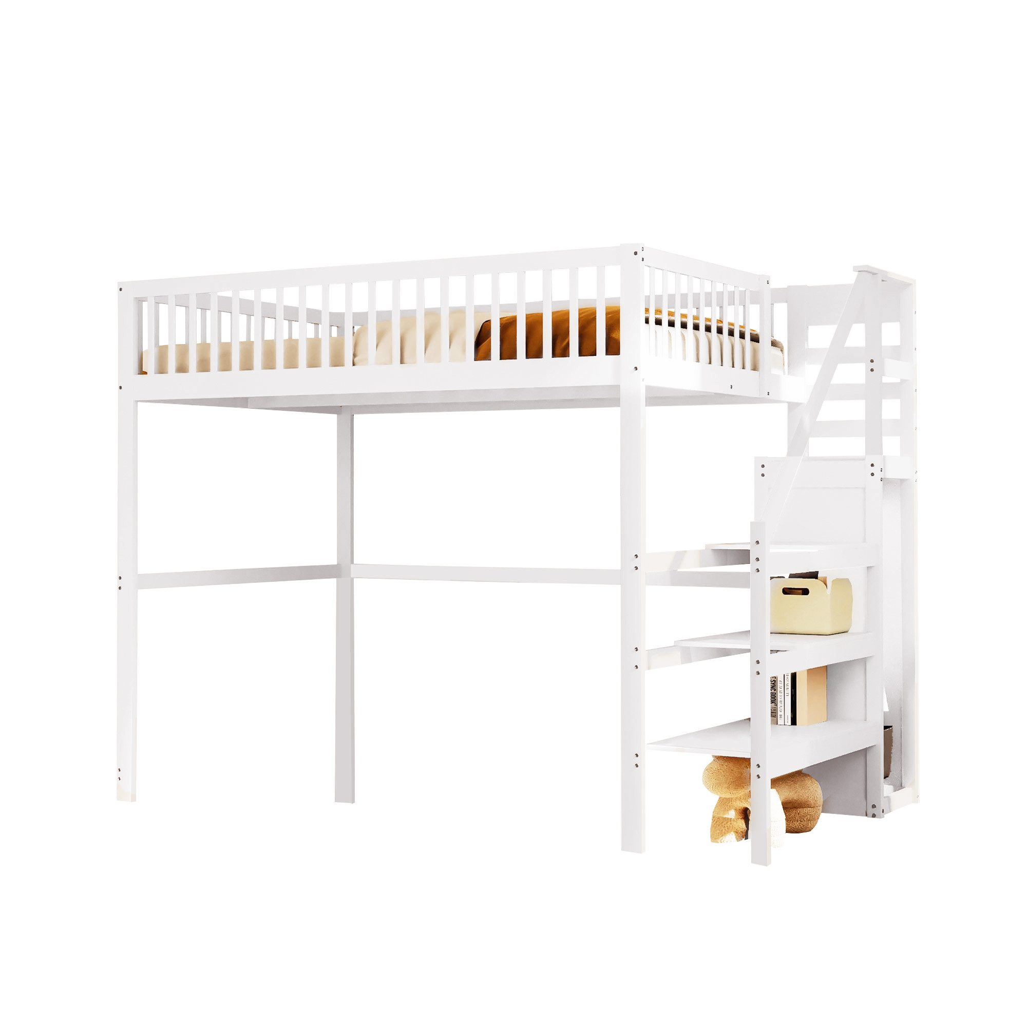 OKWISH Kinderbett Multifunktionales Hochbett mit Treppe,Stauraumbett günstig online kaufen