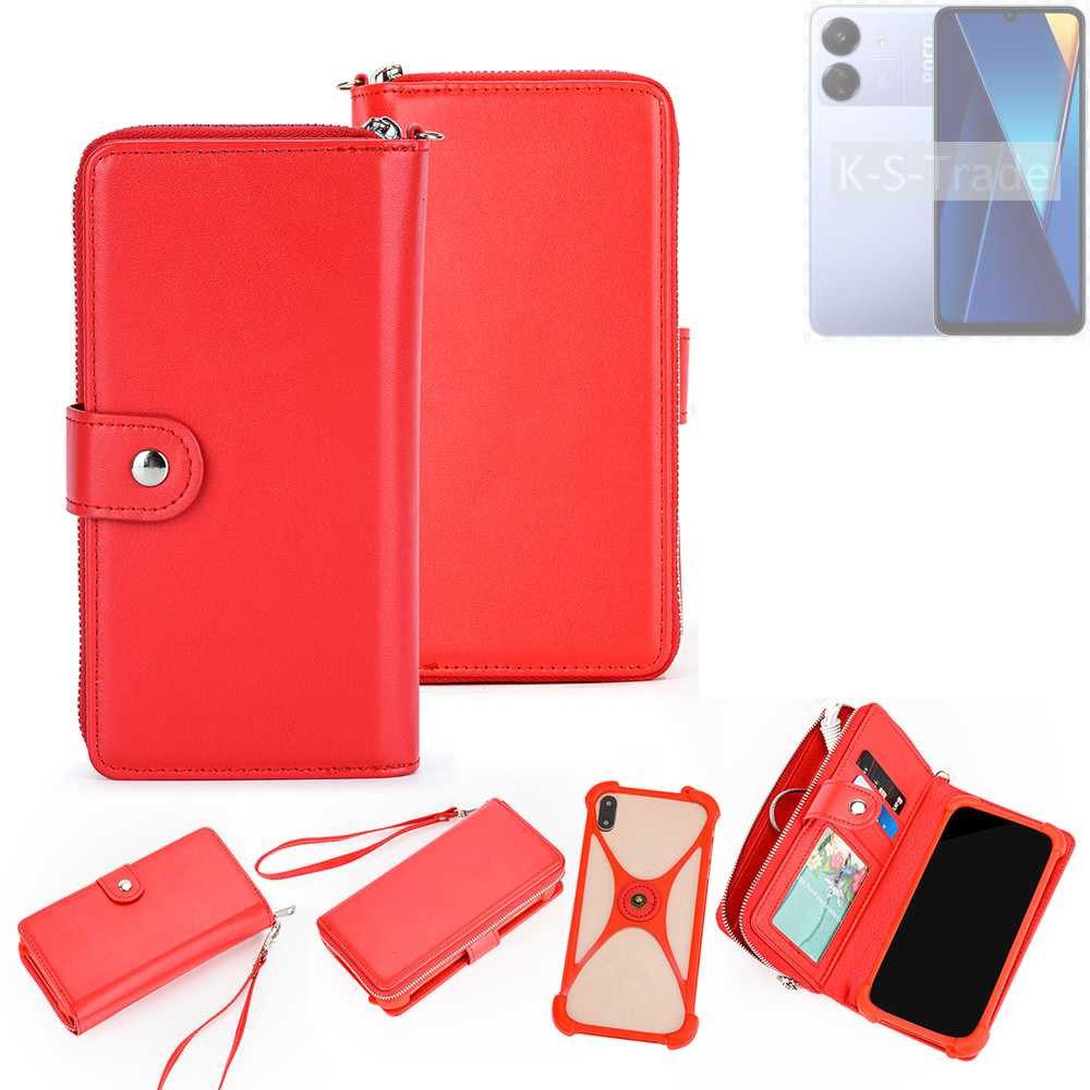 K-S-Trade Handyhülle für POCO C65, 2in1 Schutzhülle Portemonnee Handyhülle mit Bumper Hülle Case