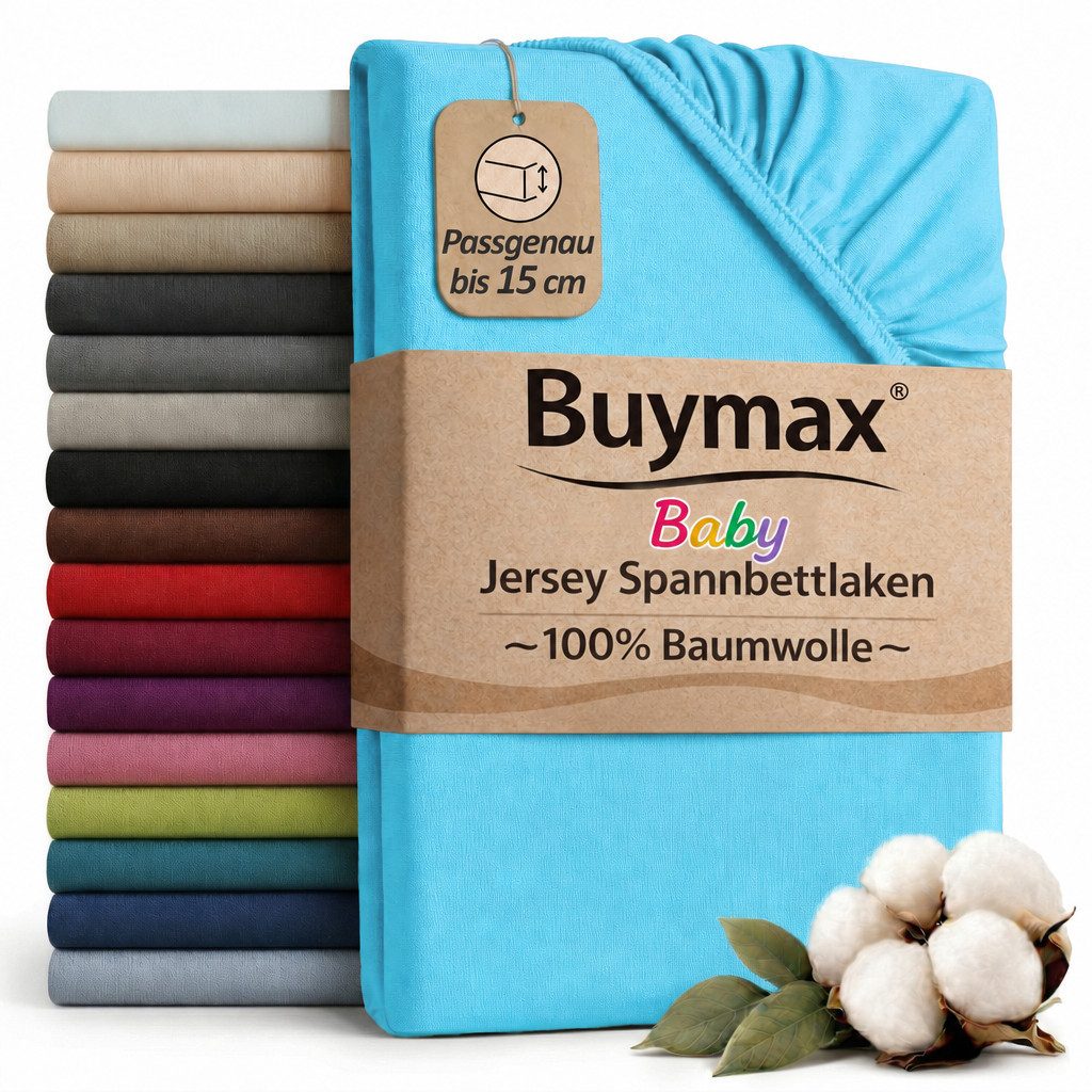 Buymax Spannbettlaken Babybett Kinderbett 60x120cm 70x140cm, Jersey 100% Baumwolle, Gummizug: Rundumgummi, (1 Stück), bis 15 cm Matratzenhöhe, weich, atmungsaktiv, hautfreundlich