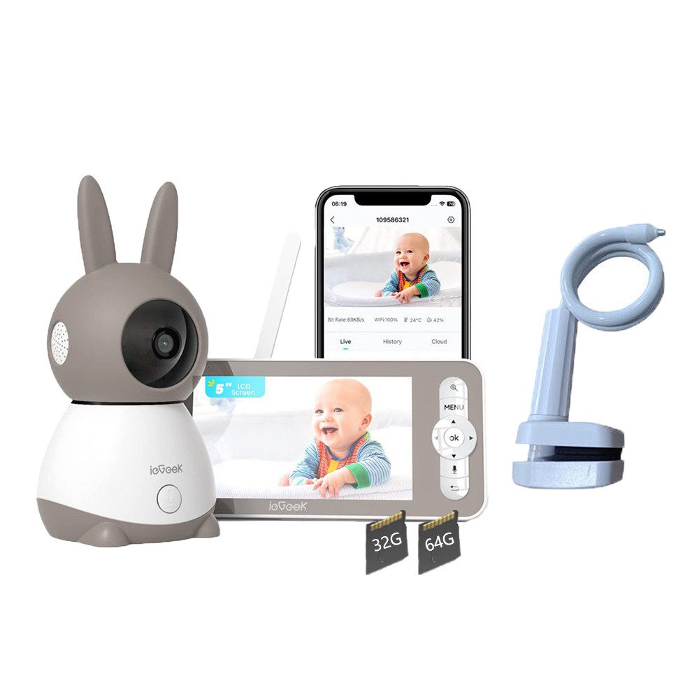 Video-Babyphone Babyphone mit 2 Kameras 2K & 4X Zoom 5" HD WLAN Video Babyfon mit App