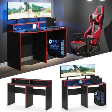 Vicco Gamingtisch Gaming Desk- Set Schreibtisch Gamertisch Kron Schwarz Rot Set 4