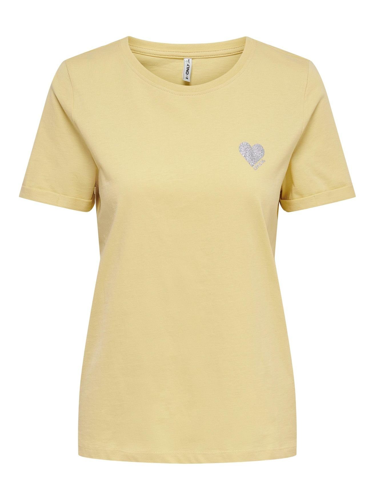 Einfarbiges 4232 Herz mit Gelb Basic in T-Shirt ONLKITA (1-tlg) Brand T-Shirt ONLY