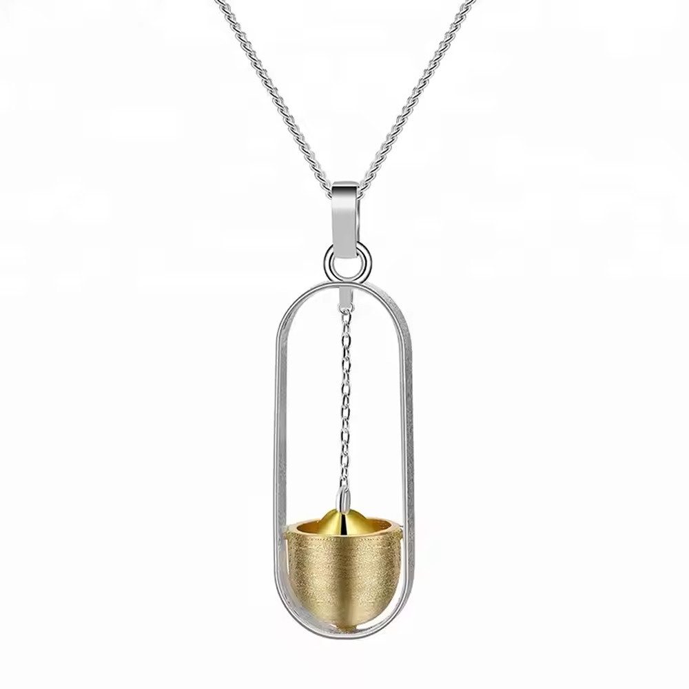 Runde Perlé Kette mit Einhänger zarte Kette mit Anhänger "elegante Glocke", handgefertigt, 925er Silber, 18K Gold (inkl. Geschenkverpackung)