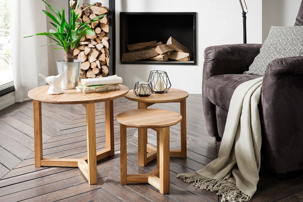 MCA furniture Couchtisch Couchtisch Set Sinio, 3-teilig, Asteiche massiv, Ø50/Ø45/Ø32, (Set), 3-teiliges Set
