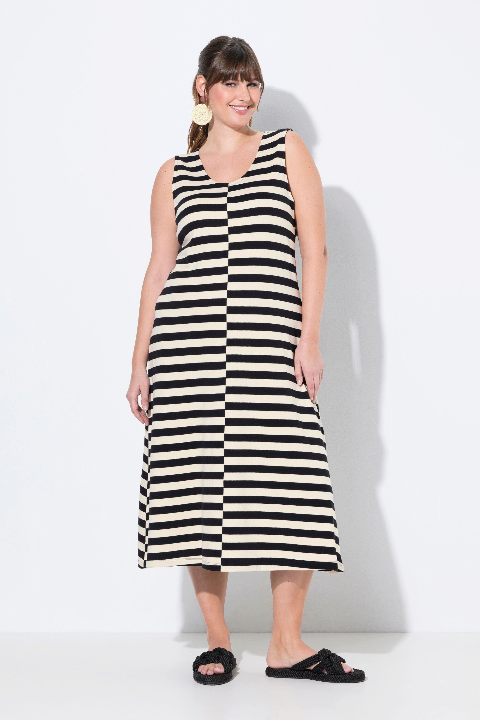 Ulla Popken Maxikleid Midikleid Ringel V-Ausschnitt günstig online kaufen