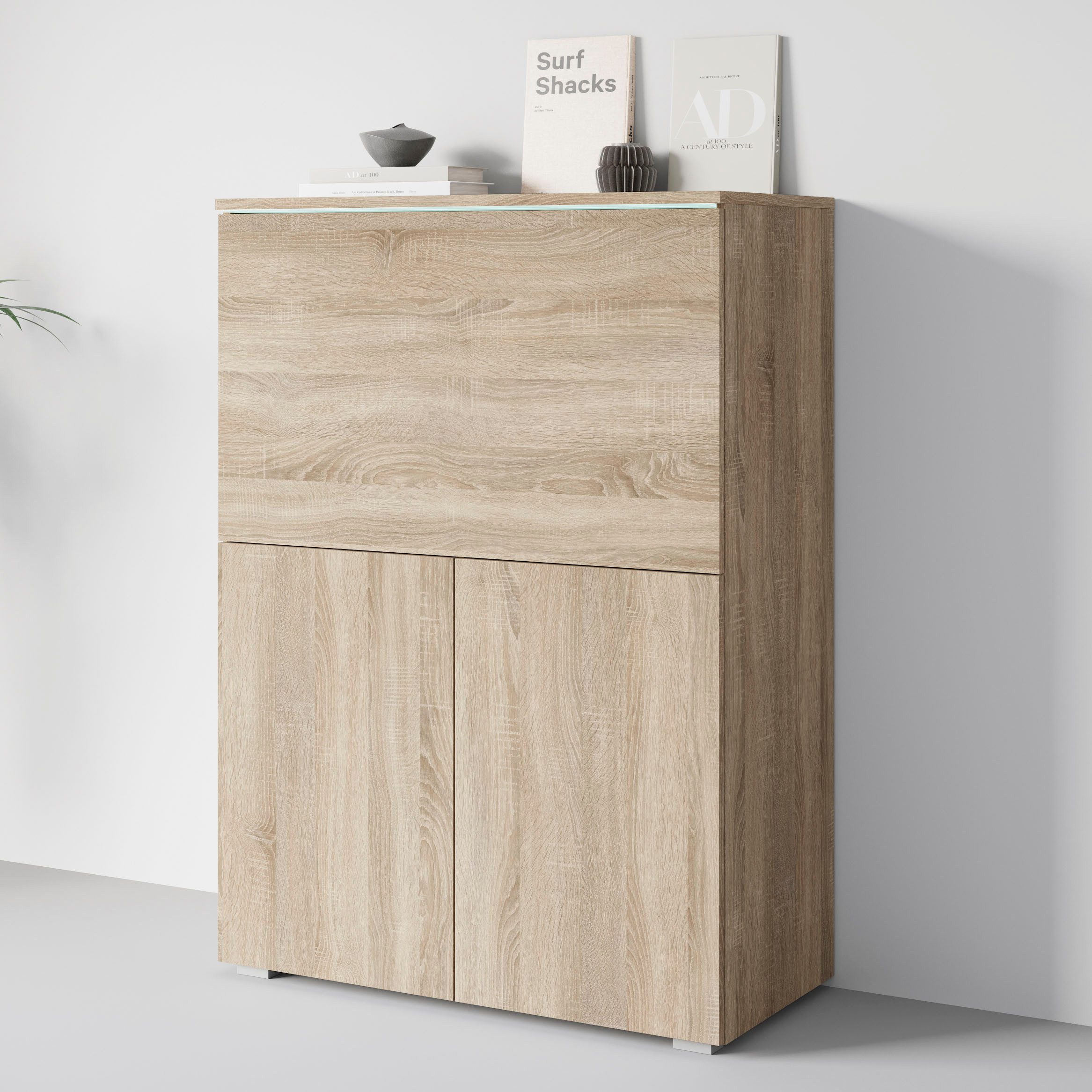 PC-Schrank Vera, Sekretär, Home-Office-Schreibtisch mit LED-Beleuchtung