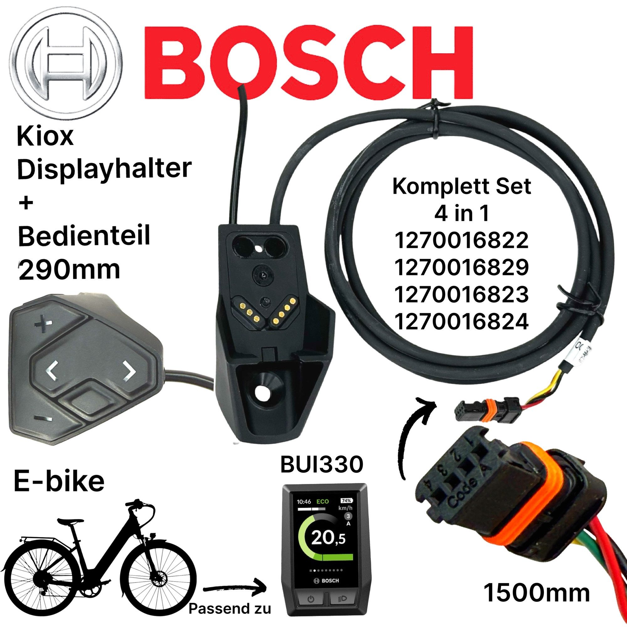 BOSCH Fahrradkurbel Bosch KIOX Displayhalter +,E-Bike Bedienheinheit Daumen Taster 1500mm