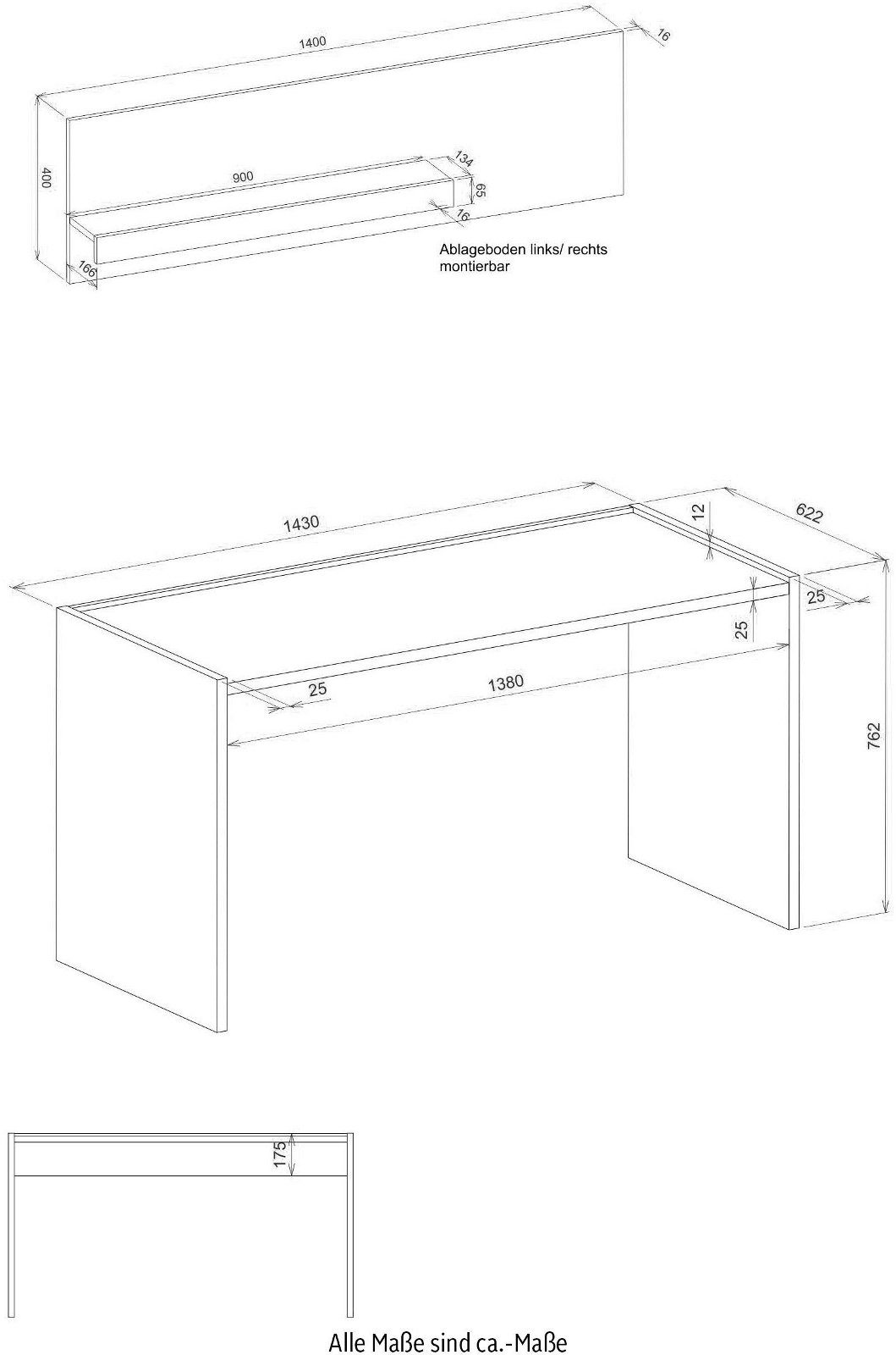 Wotan Schreibtisch Set (in Center Furn.Design grau mit Wandregal) Eiche, inklusive