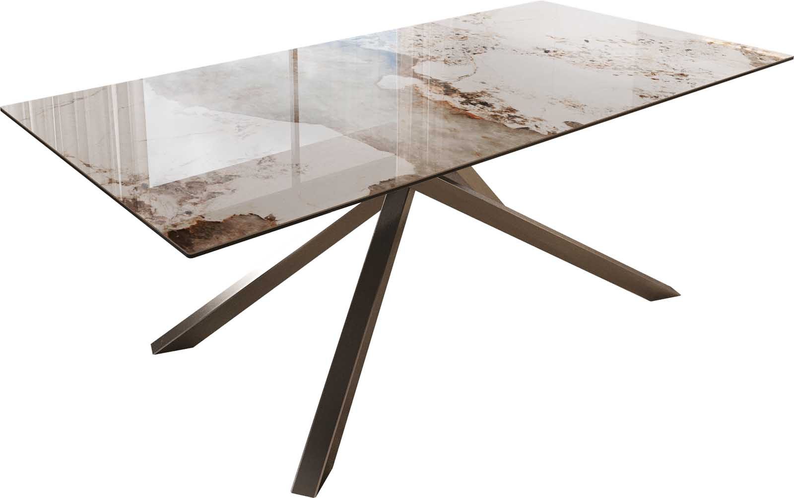 DELIFE Esstisch Edge, Keramik Minas Melange Weiß-Beige 200x100 Kreuzgestell Rechteck Edelsta