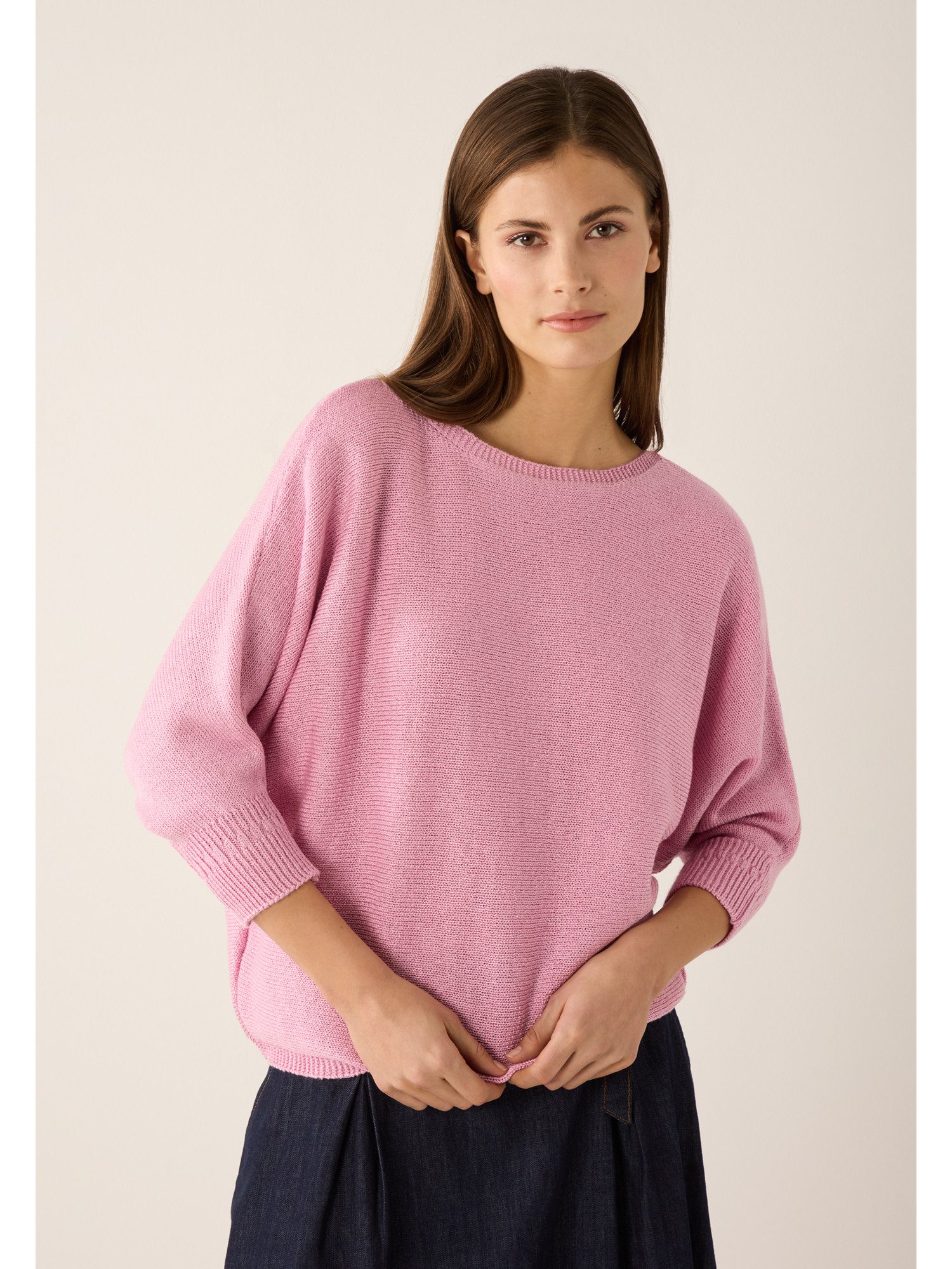 MORE&MORE Rundhalspullover Fledermauspullover mit Glanzeffekt