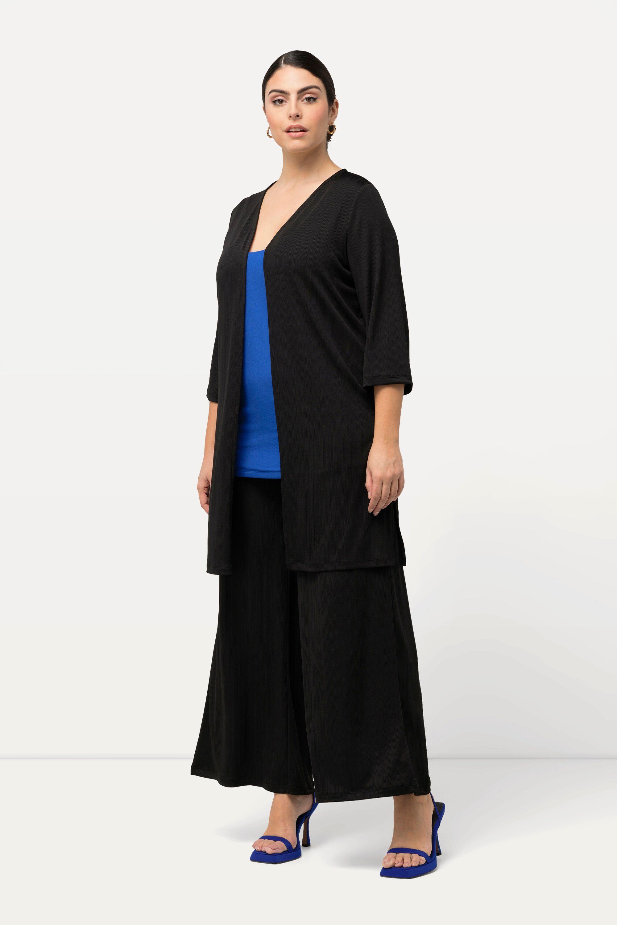 Ulla Popken Shirtjacke Longjacke Rippjersey offene Form V-Ausschnitt günstig online kaufen