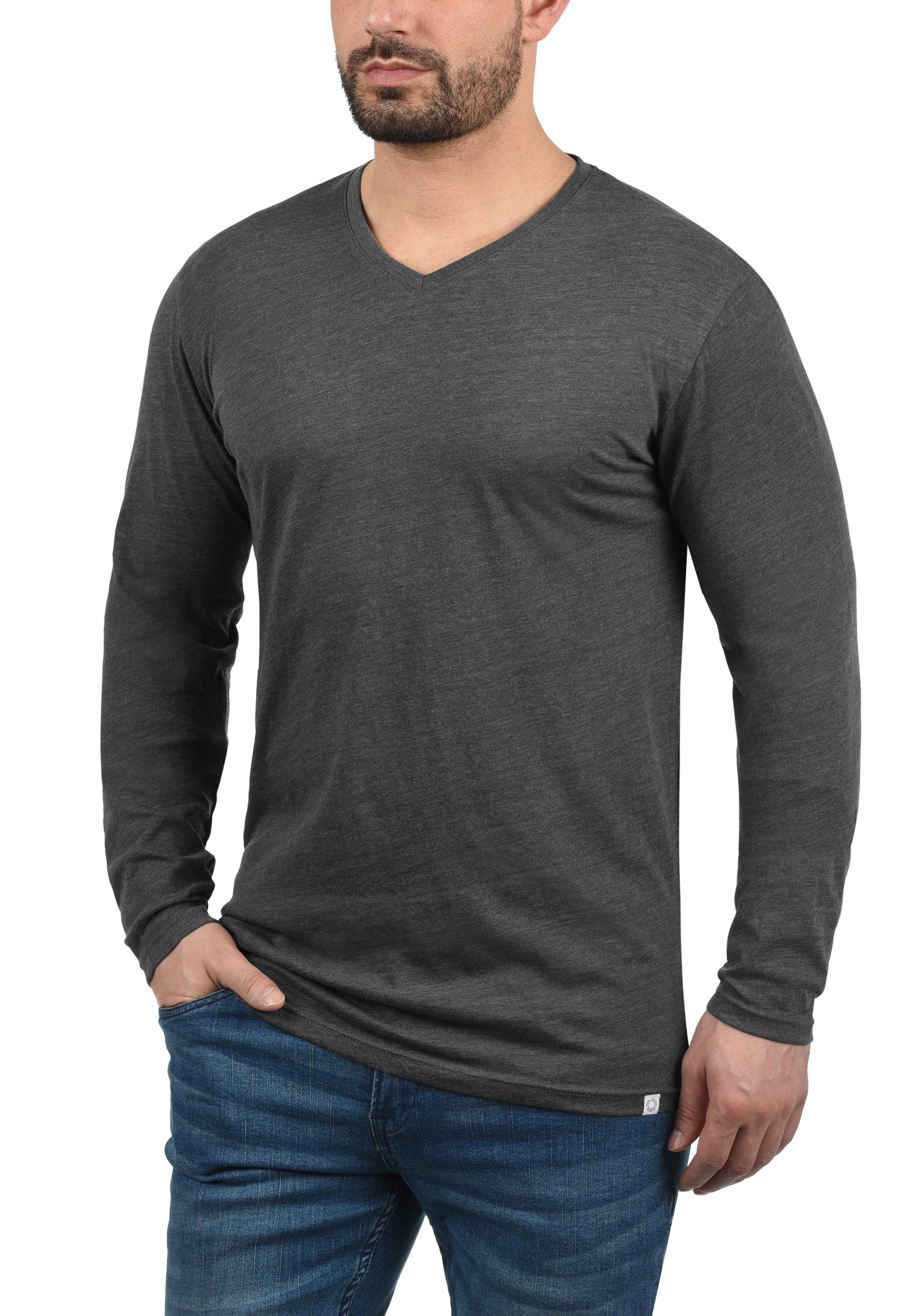 Grey !Solid SDBeda (8288) V-Ausschnitt Langarmshirt mit Dark Melange Longsleeve