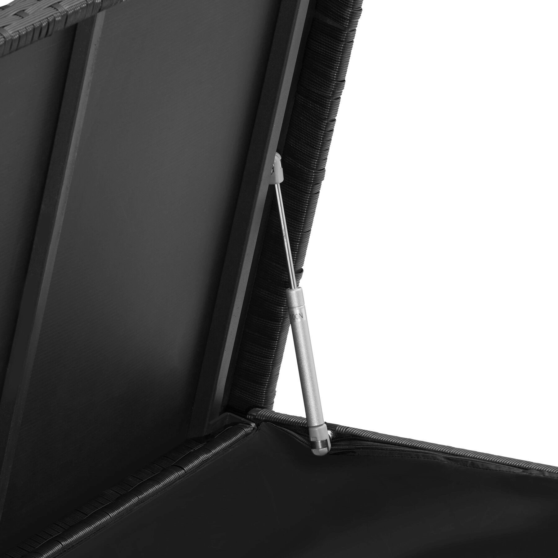 tectake Gartenbox Aluminium Auflagenbox mit Rattangeflecht, 121 x 56 x 60 cm (Kissenbox Kiruna, in schwarz, 270 L), UV-beständig, 2 Rollen, mit Reißverschluss und Zahlenschloss