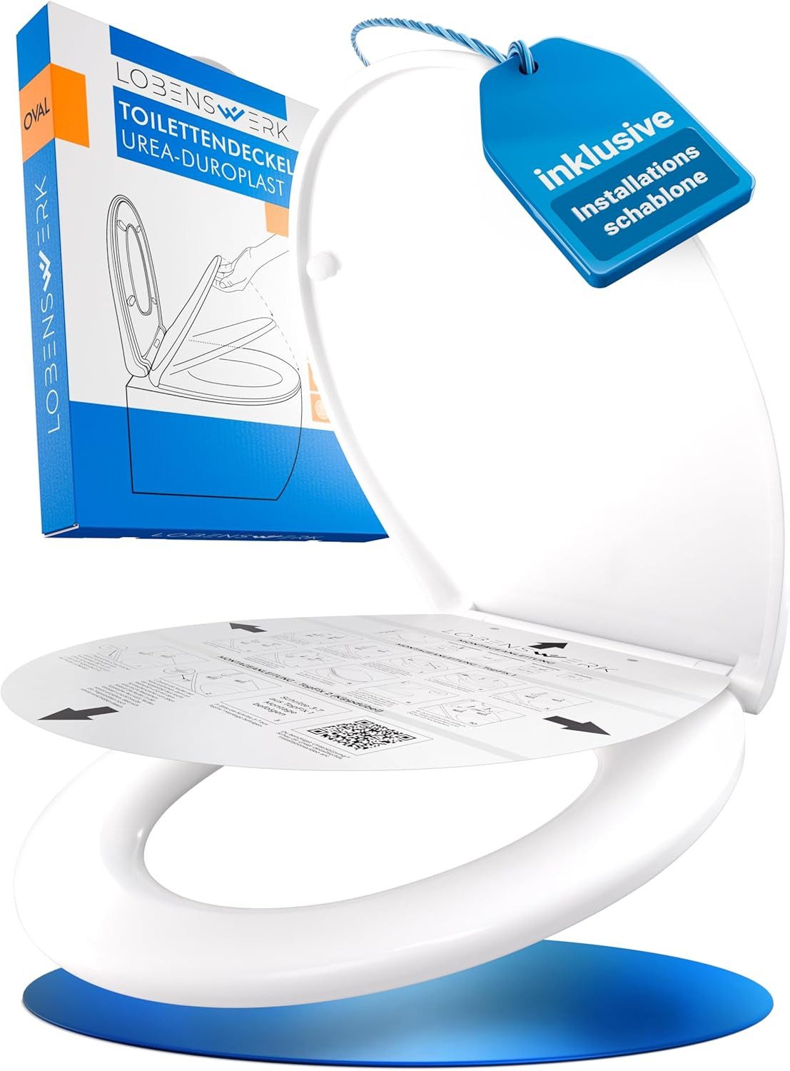 Lobenswerk WC-Sitz Toilettendeckel mit Absenkautomatik, Klodeckel, Klobrille, SoftClose, antibakteriell, UV-beständig, inkl. Installationsschablone