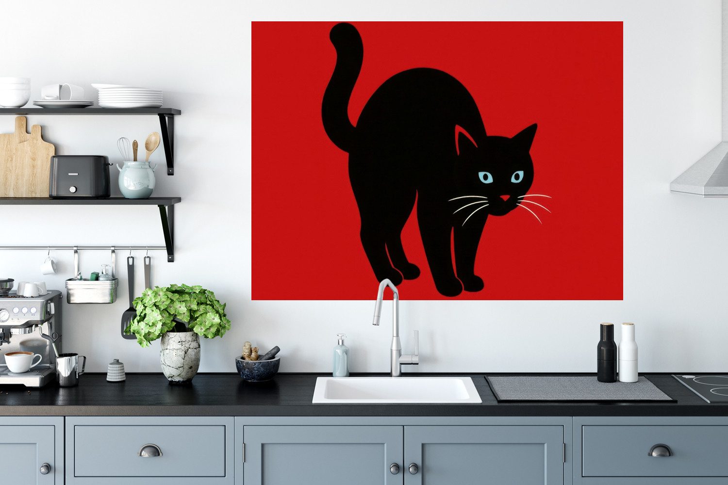 MuchoWow Wandsticker Katze - Schwarz - Schwanz (1 St), Wanddeko, Aufkleber, Wandtattoo, 120x90 cm