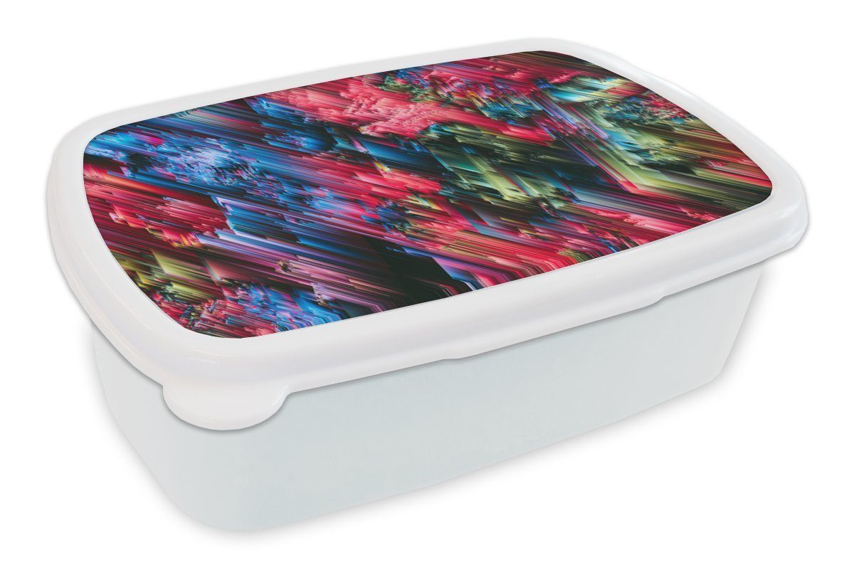 MuchoWow Lunchbox Glitch - Abstrakt - Regenbogen, Kunststoff, (2-tlg), Brotbox für Kinder und Erwachsene, Brotdose, für Jungs und Mädchen weiß | Lunchboxen