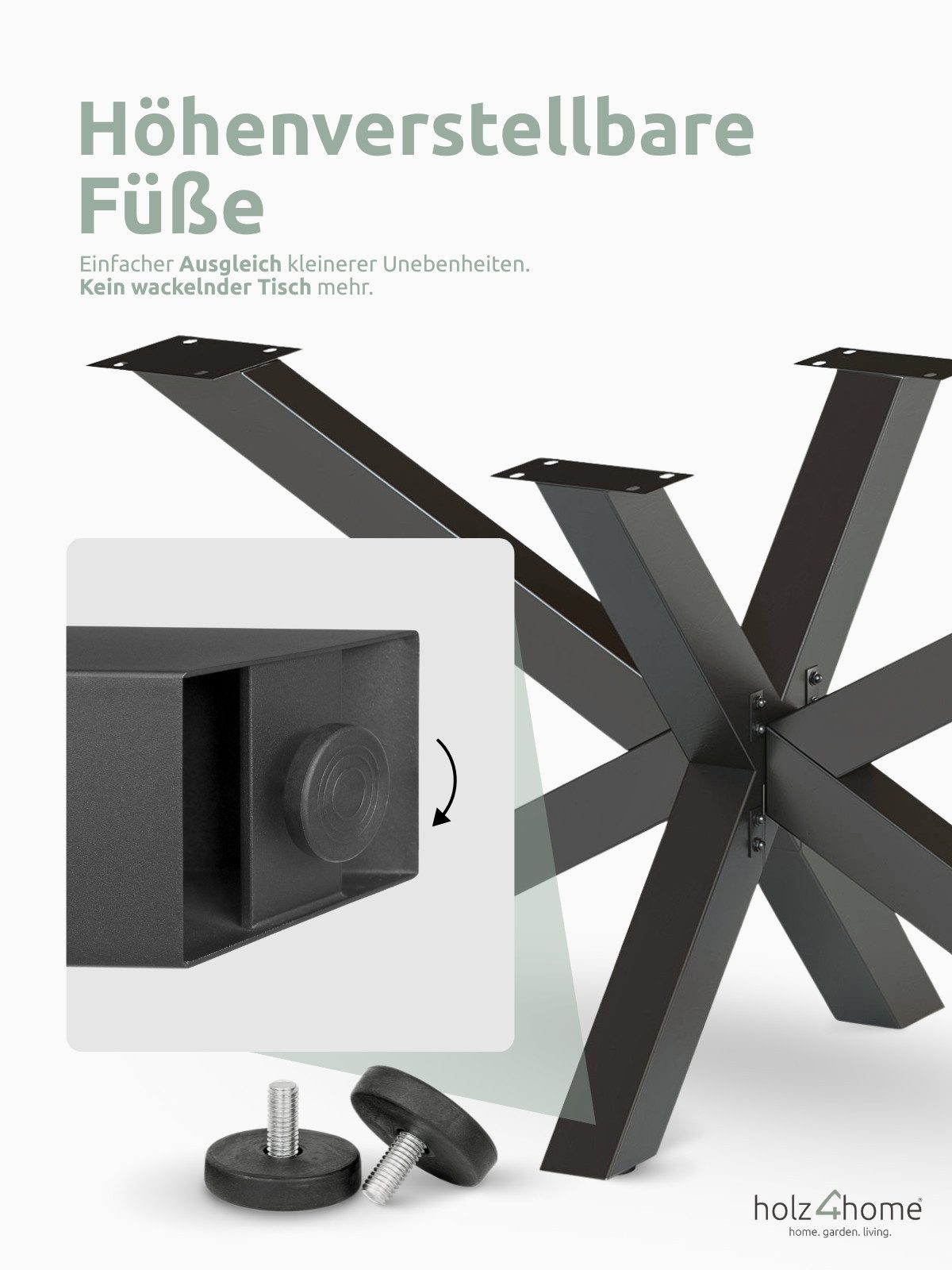 holz4home® Tischgestell Tischbeine aus Metall I Schwerlast Gestell Schwarz pulverbeschichtet