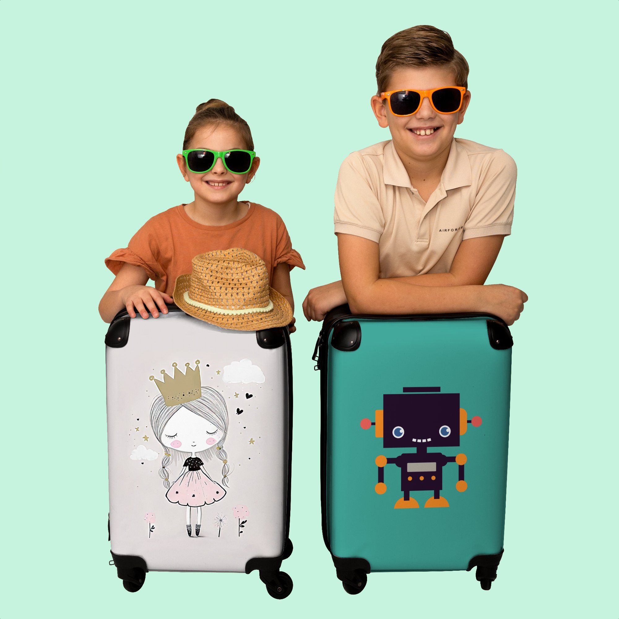 Sterne, 4 Kinderkoffer NoBoringSuitcases.com© Koffer für - 55x35x20cm - Mädchen 4 mit - Kindertrolley, Mädchen Krone - Reisekoffer Prinzessin Rollen, Blumen rollen,