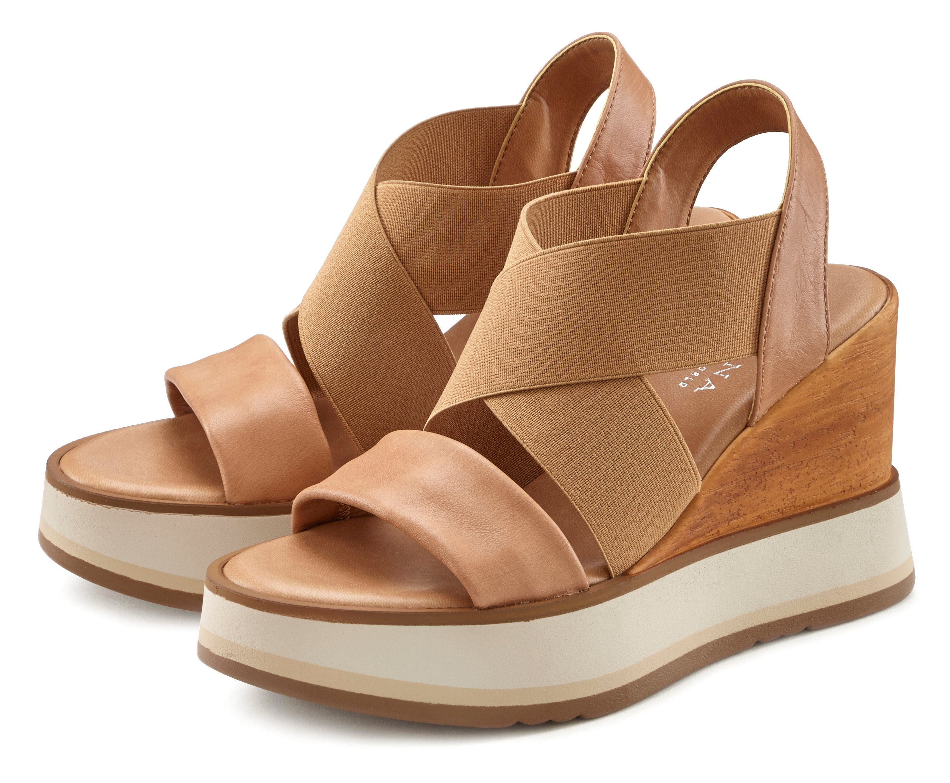 LASCANA Sandalette aus Leder mit Keilabsatz und elastischem Riemen online  kaufen | OTTO