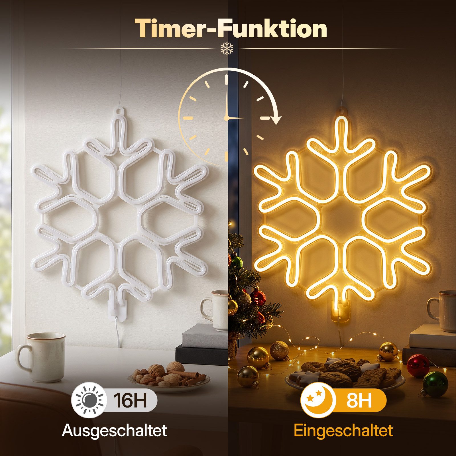 Salcar LED Dekolicht 40/60cm Schneeflocke Neonlicht LED Fenster Weihnachts Dekoration, Warmweiß, LED Weihnachts Lichter, Weihnachtsdeko Outdoor – Bild 3 von 5