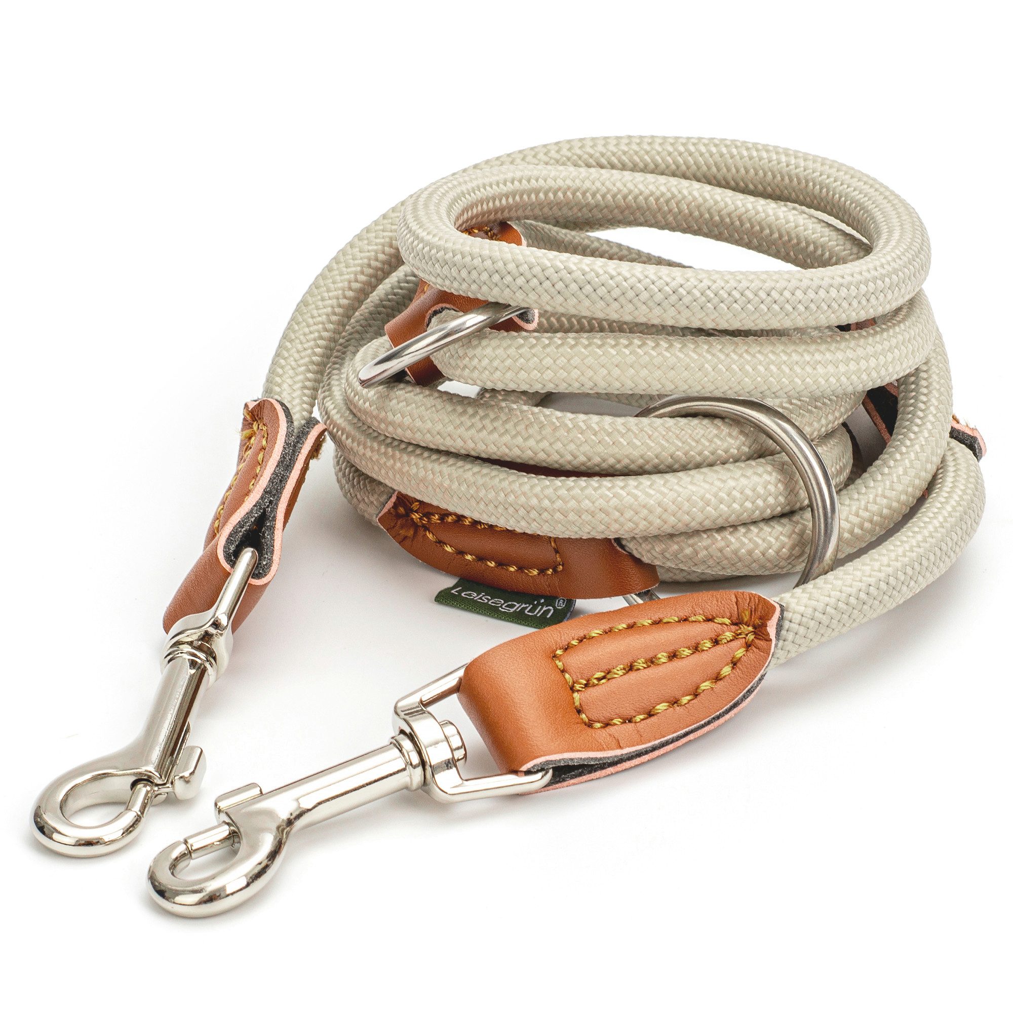Leisegrün Hundeleine für kleine Hunde, 2m, 3-fach verstellbar, Nylon, Doppelleine für 2 Hunde, Führleine, Freihandleine, Kurzführer von Leisegrün