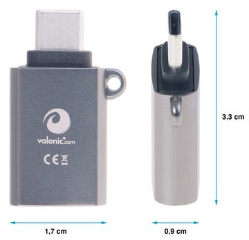 valonic valonic USB C auf USB A Adapter - 2 Stück, grau USB-Adapter USB Typ C zu USB Typ A, Schlüsselanhänger