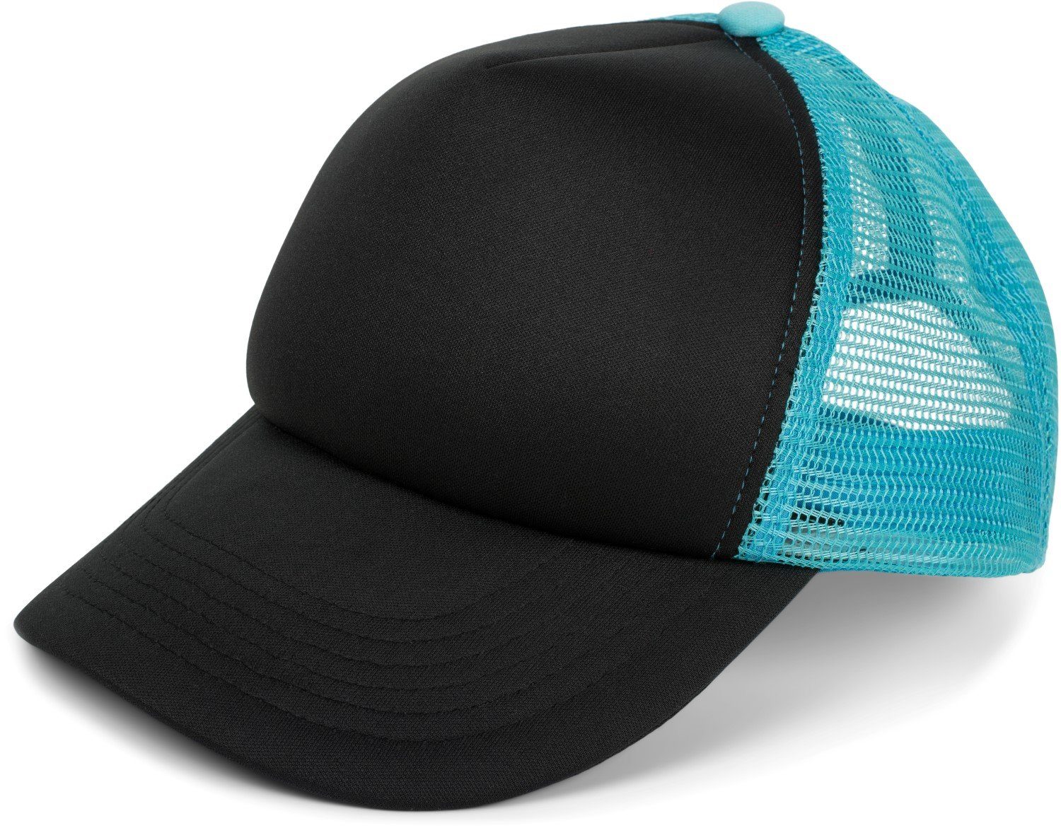 styleBREAKER Trucker Cap (1-St) 5-Panel Mesh Cap Schwarz-Türkis