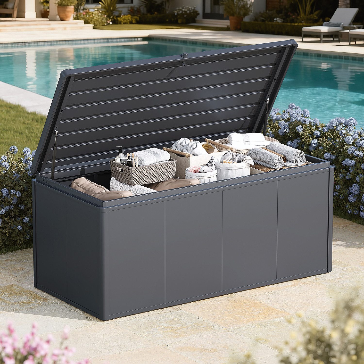 Weide Gartenbox Aufbewahrungsbox 830 L aus verzinktem Stahl wetterfest in Anthrazit