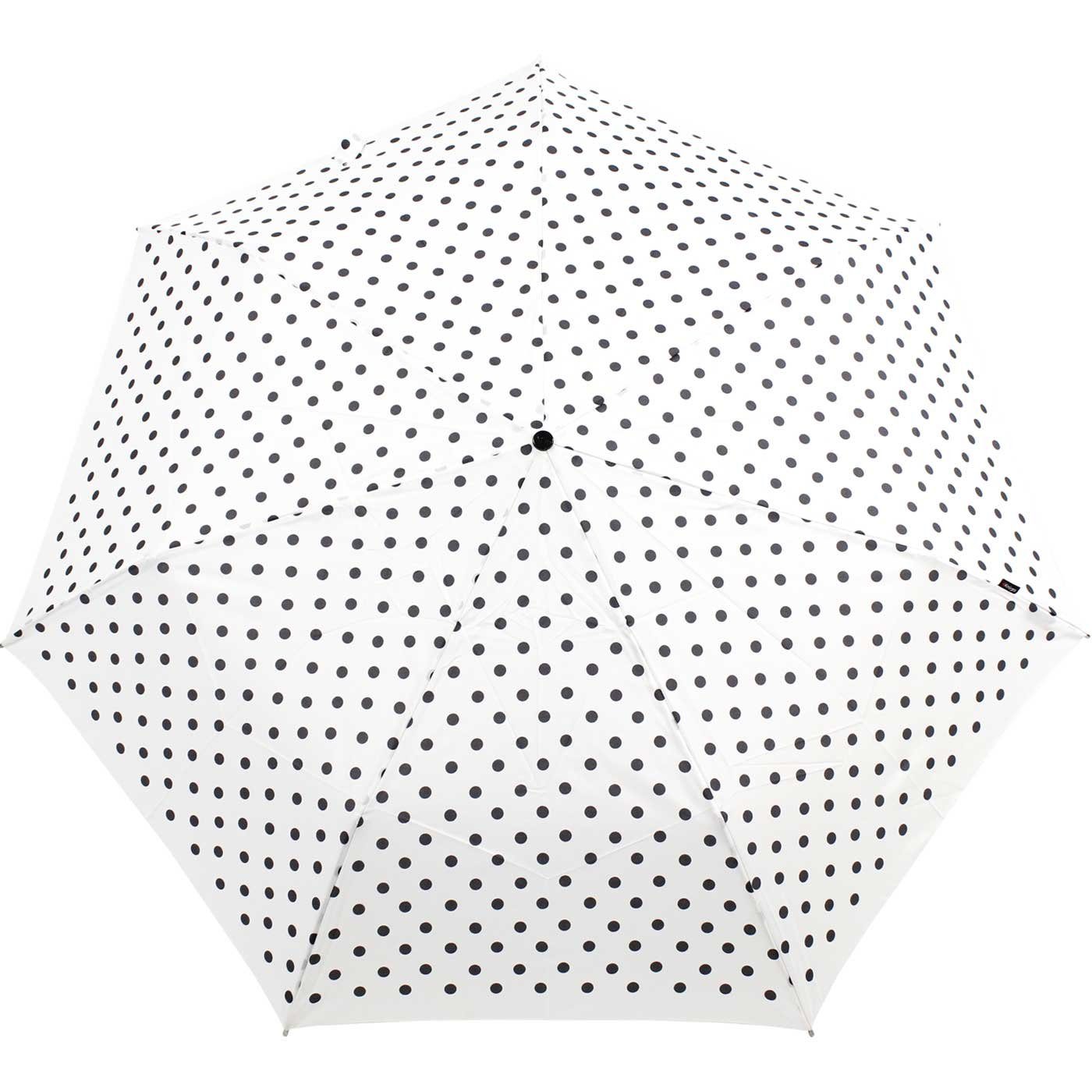 Knirps® Taschenregenschirm in passt - mit jede mit Tasche immer Duomatic Auf-Zu-Automatik dabei, Dots, Slim weiß-schwarz Polka