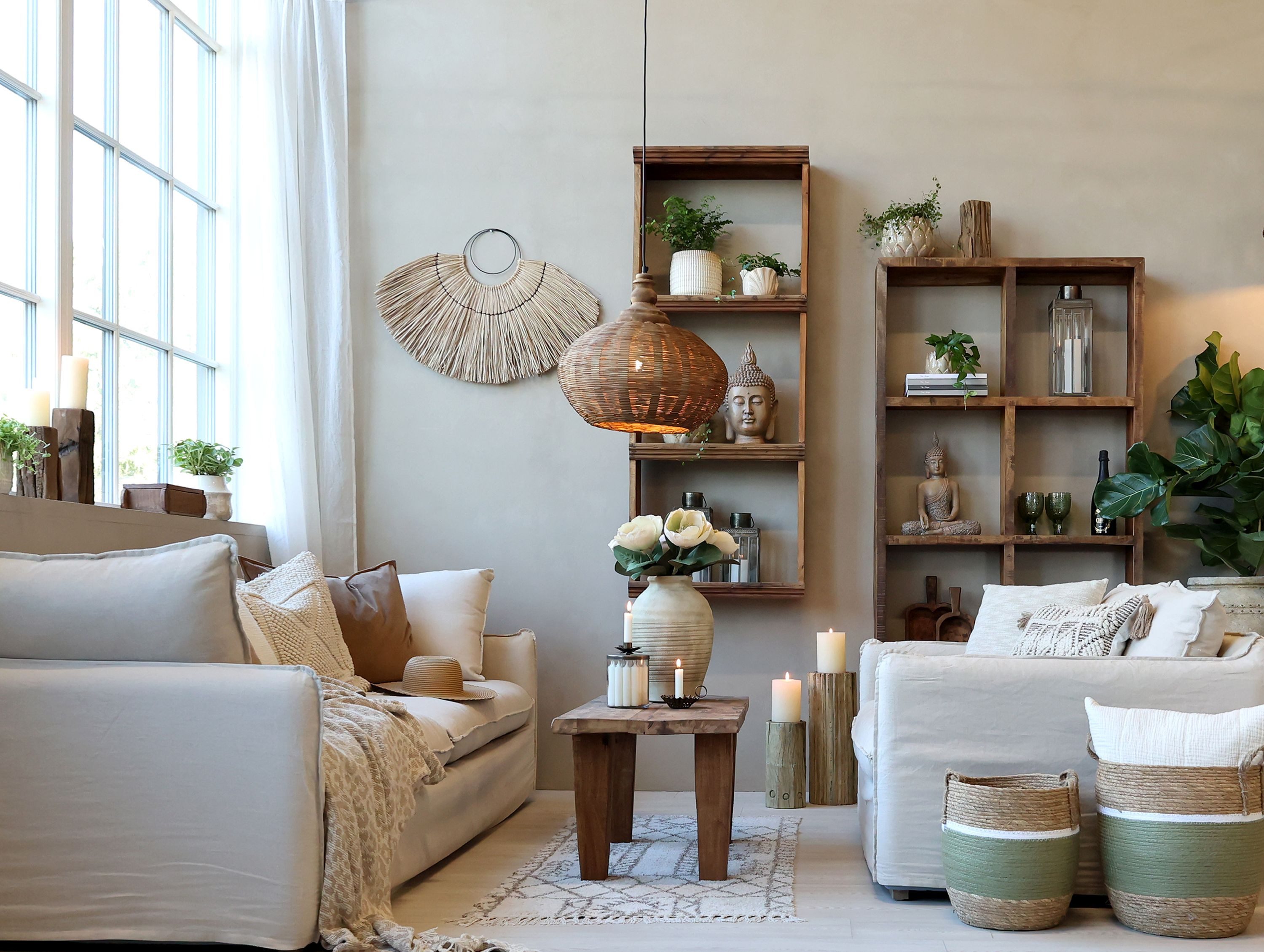 Chic Antique Hängeleuchte Chic Antique - Hängelampe Lampe D 40cm Geflochten Ratten Naturfarben