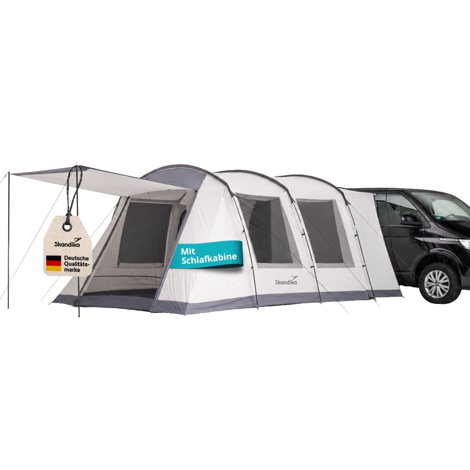 Skandika Tunnelzelt Busvorzelt Camper Tramp 2 Protect XL, Vorzelt 2-4 Personen, Personen: 2 (eingenähter Boden, Front- und Seitentür mit Moskitonetz versehen), 3000 mm Wassersäule, freistehend nutzbar, Maße (350 + 95)×320x205 cm