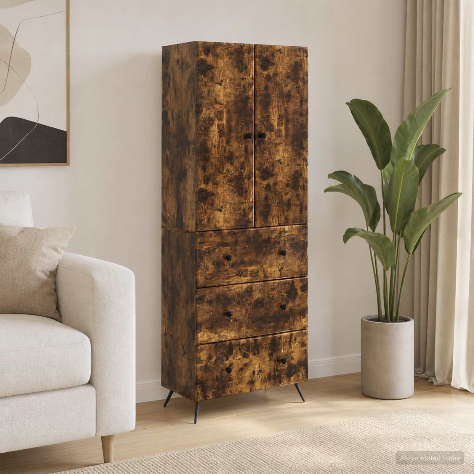 furnicato Container Schubladenschrank 66 x 34,5 x 90 cm Räuchereiche (1-St) Platzsparender Sideboard-Schrank mit Schiebetüren für dein Büro