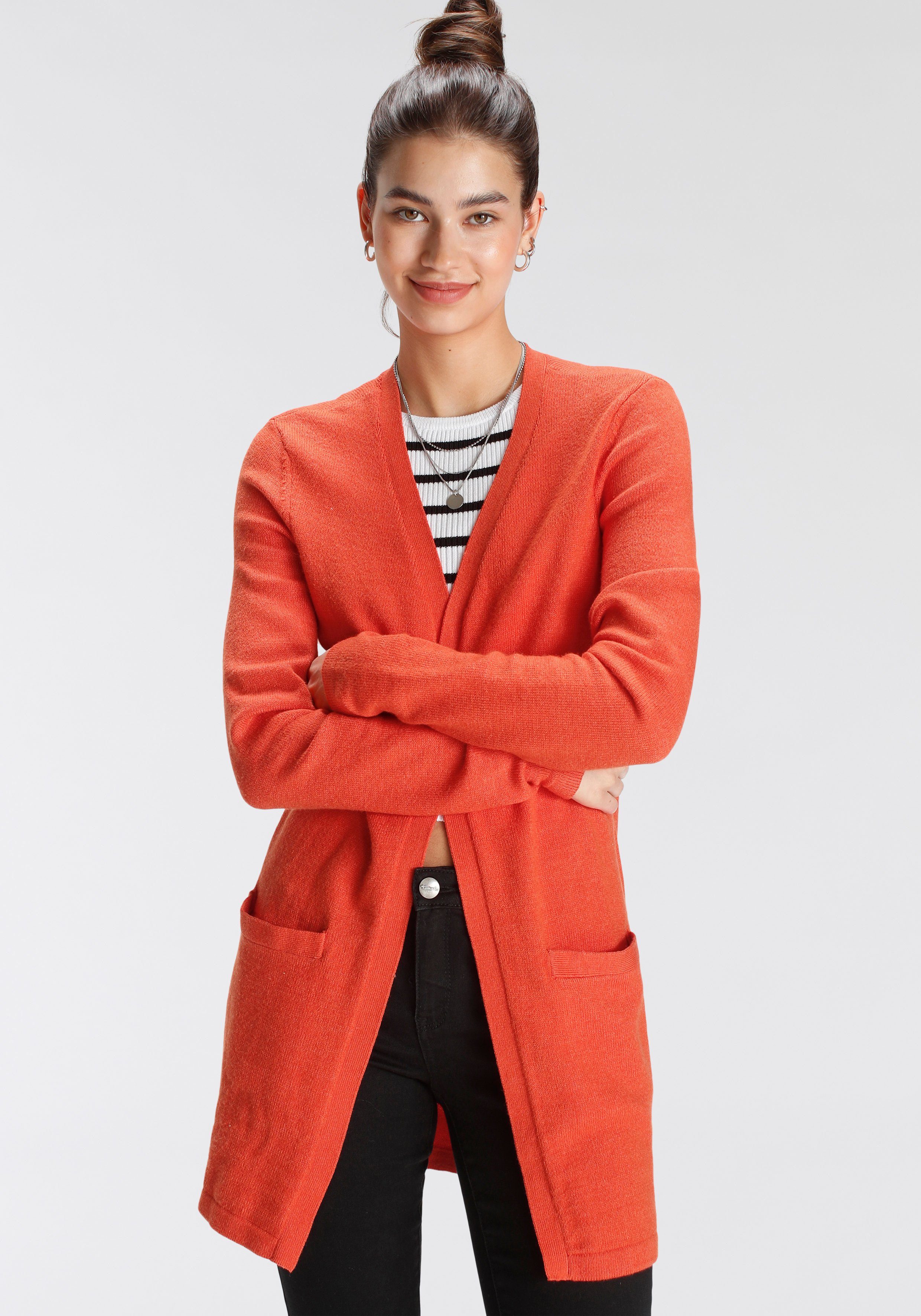 Tamaris Cardigan mit orange-rot melange Taschen