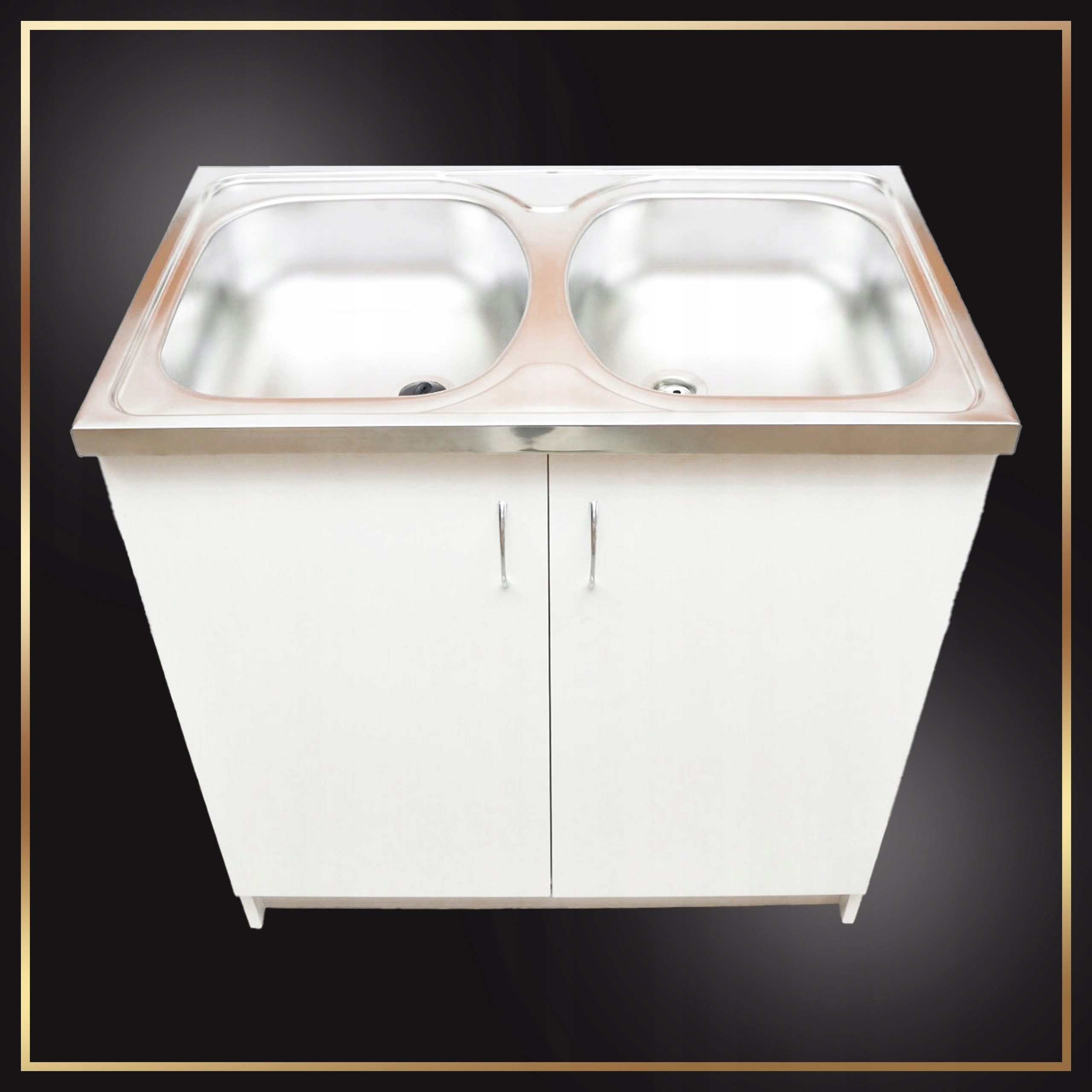 STAMAR Spülenschrank Küchenschrank 80cm Weiß Komplett Set Spüle 2 Kammer Dreharmatur Chrom Standschrank Edelstahl Spülbecken Schwenkbare Armatur Siphon Set XXL