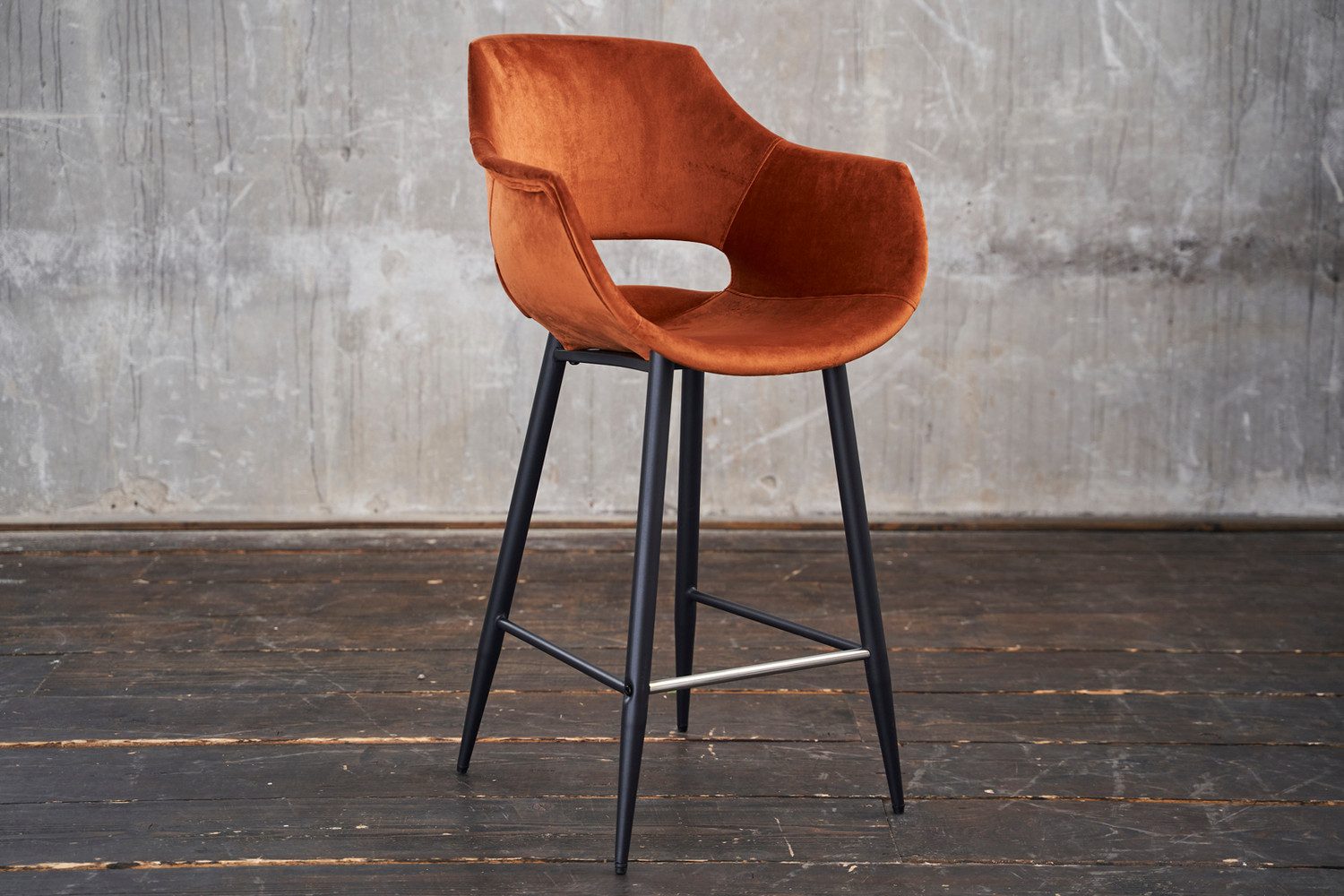 KAWOLA Barhocker ZAJA Samt Bezug Barstuhl - Bequem & Modern - Thekenhocker, Moderner Barhocker, Velvet, Sitzhöhe 76cm, Industrial Design