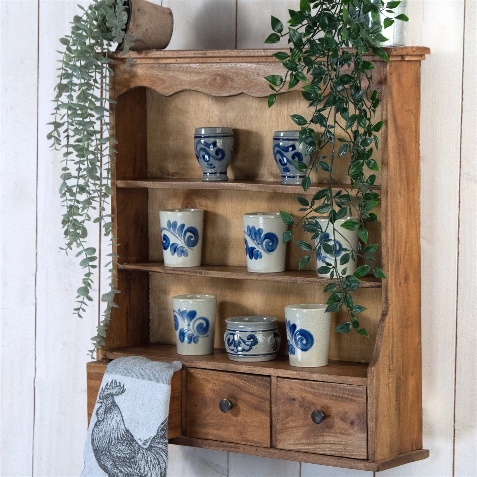 DESIGN DELIGHTS Wandregal WANDREGAL "NELIA", Altholz massiv Holz, 62 cm, Küchenregal mit Schub