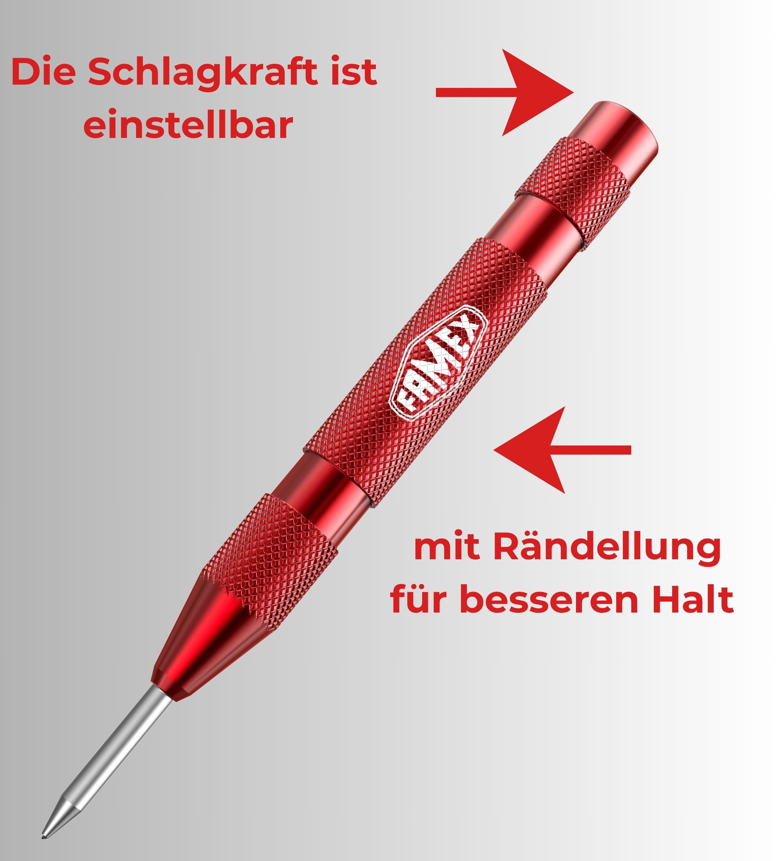 FAMEX Spatmeißel 8242 Automatik Körner, (schwere Ausführung, Ersatzspitze, 1-tlg., TOP-Qualität) HSS Stahl, einstellbar 50–100 N