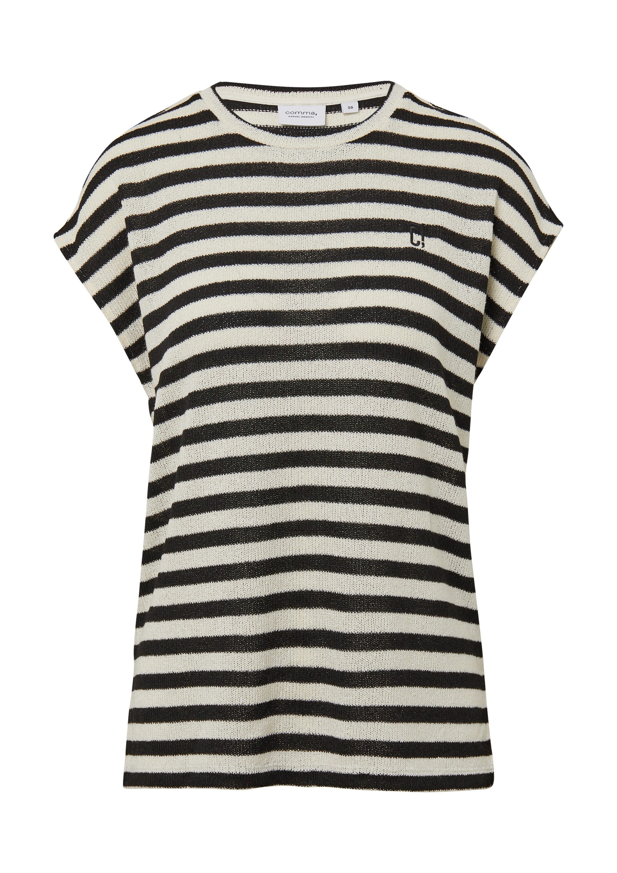 comma Kurzarmshirt T-Shirt Shirt aus Strick-Jersey mit überschnittenen Schultern
