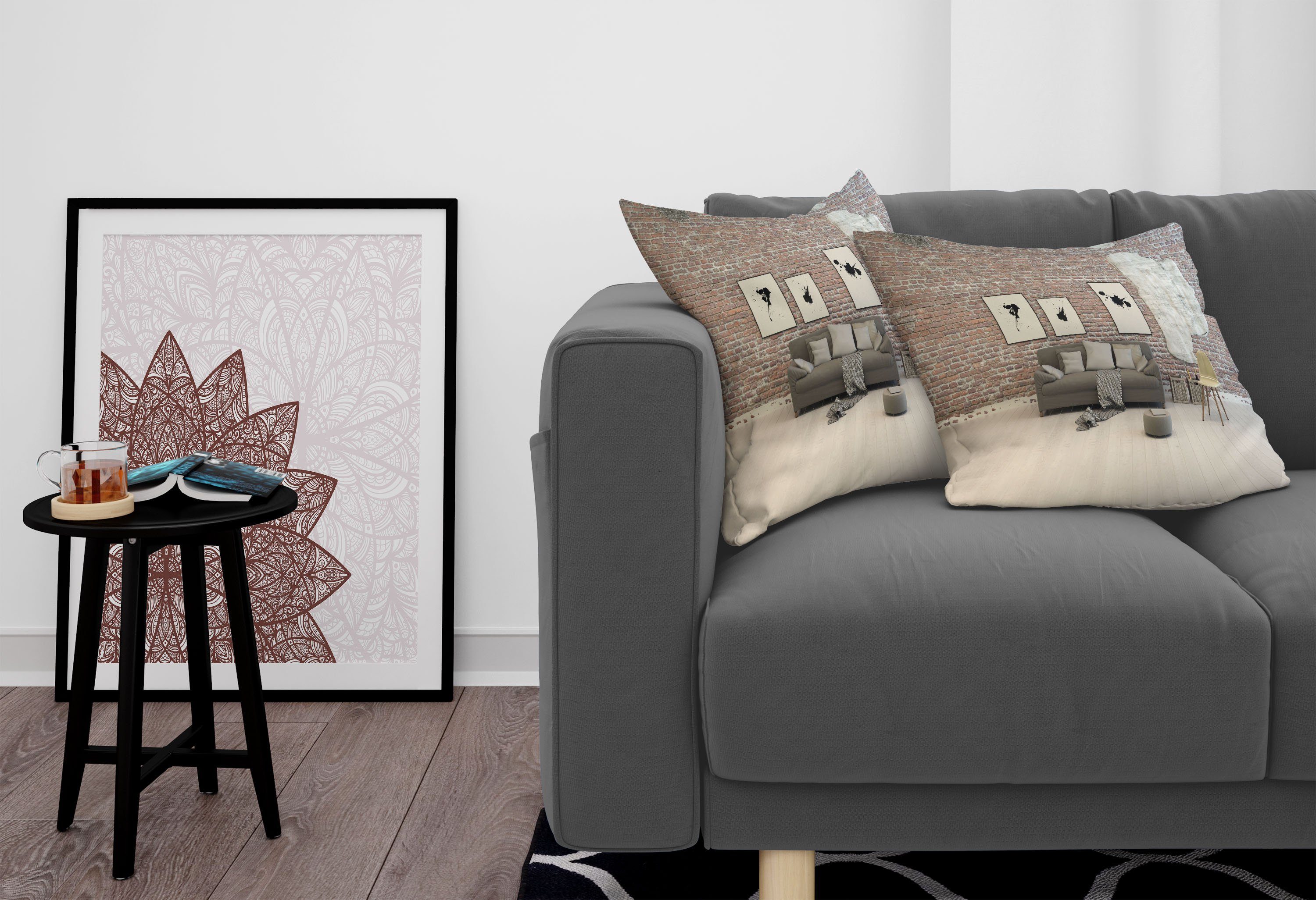 Kissenbezüge Modern Accent Doppelseitiger Stück), Ziegelwand Abakuhaus Apartment Digitaldruck, (2 Zimmereinrichtung