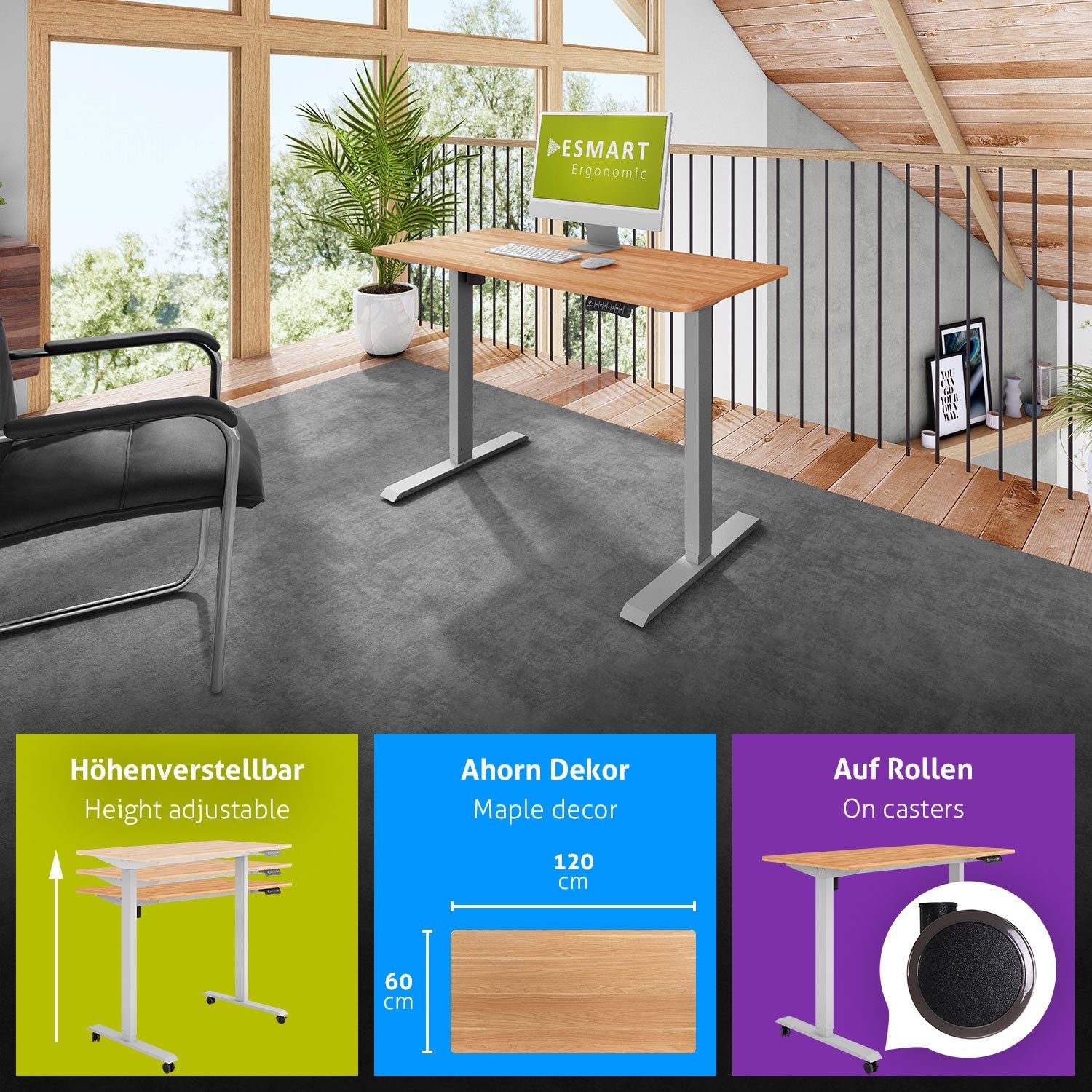 ESMART Schreibtisch ESMART Germany, ETX-121 Elektrisch höhenverstellbarer Schreibtisch