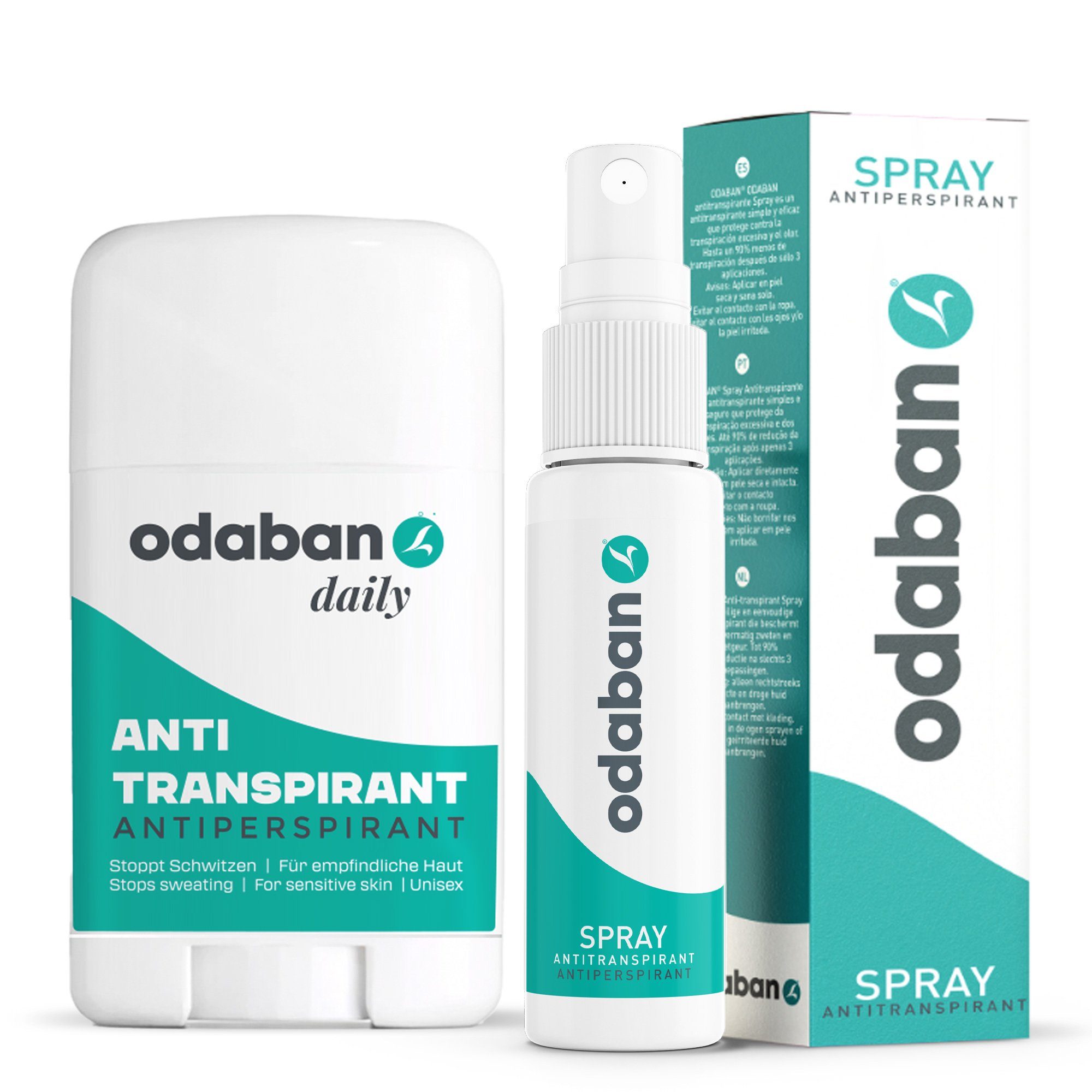 Odaban Deo-Set odaban® Antitranspirant Set - Spray + Deo Stick gegen Schwitzen, 2-tlg., Wirksamkeit dermatolgisch bestätigt. | Deos