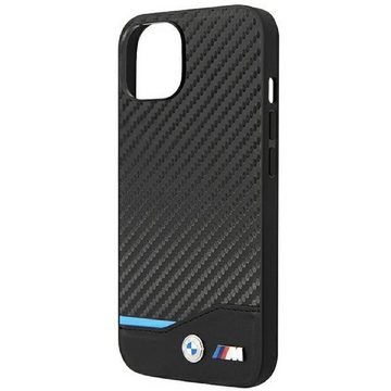 BMW Handyhülle Case Leder Tricolor schwarz Carbon iPhone 14 Plus